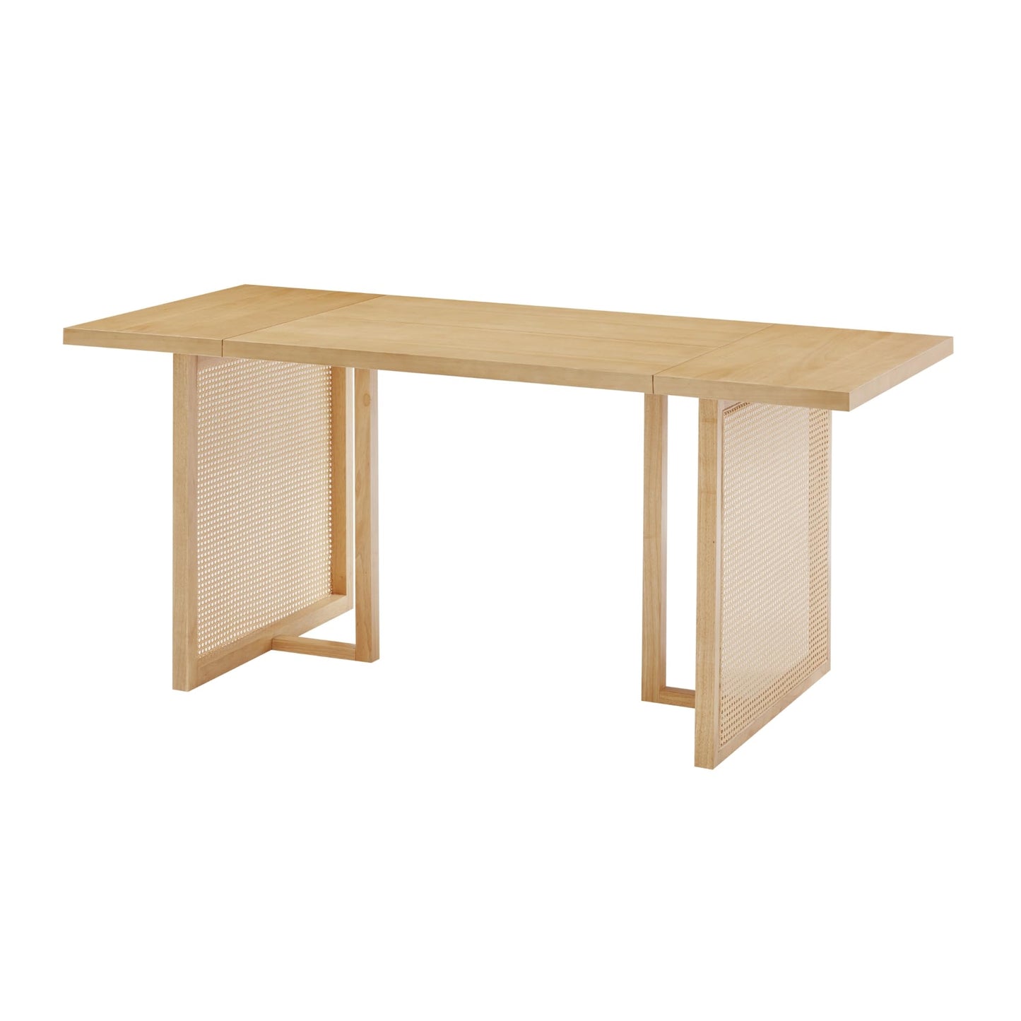 Nathan James Willow Boho Dining Table for 6 with Solid Wood Legs, 6-Person Natural Wood Dining Table, Warm Pine or Brown with Bohemian Rattan Accent
