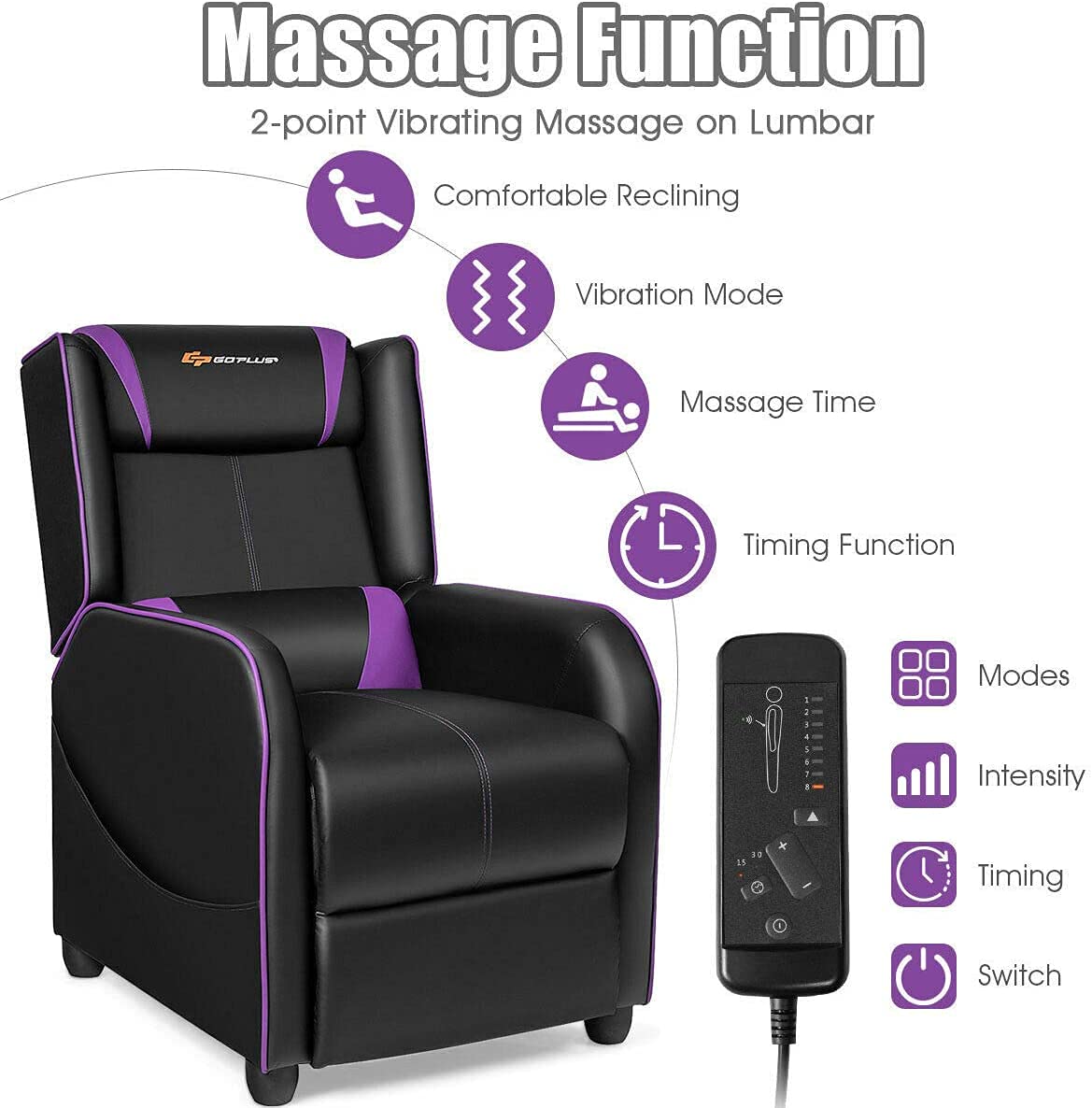 CHEFJOY Massage Gaming Recliner Chair, Purple