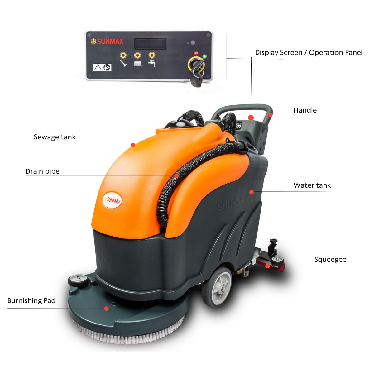 22" Walk-Behind Commercial Floor Scrubber Dryer, 13.2/14.5-Gal Dual Tanks, 3.5-Hour Fast Charging, Up to 5 Hours Runtime, 31" Squeegee, Cordless Hard Floor Cleaner