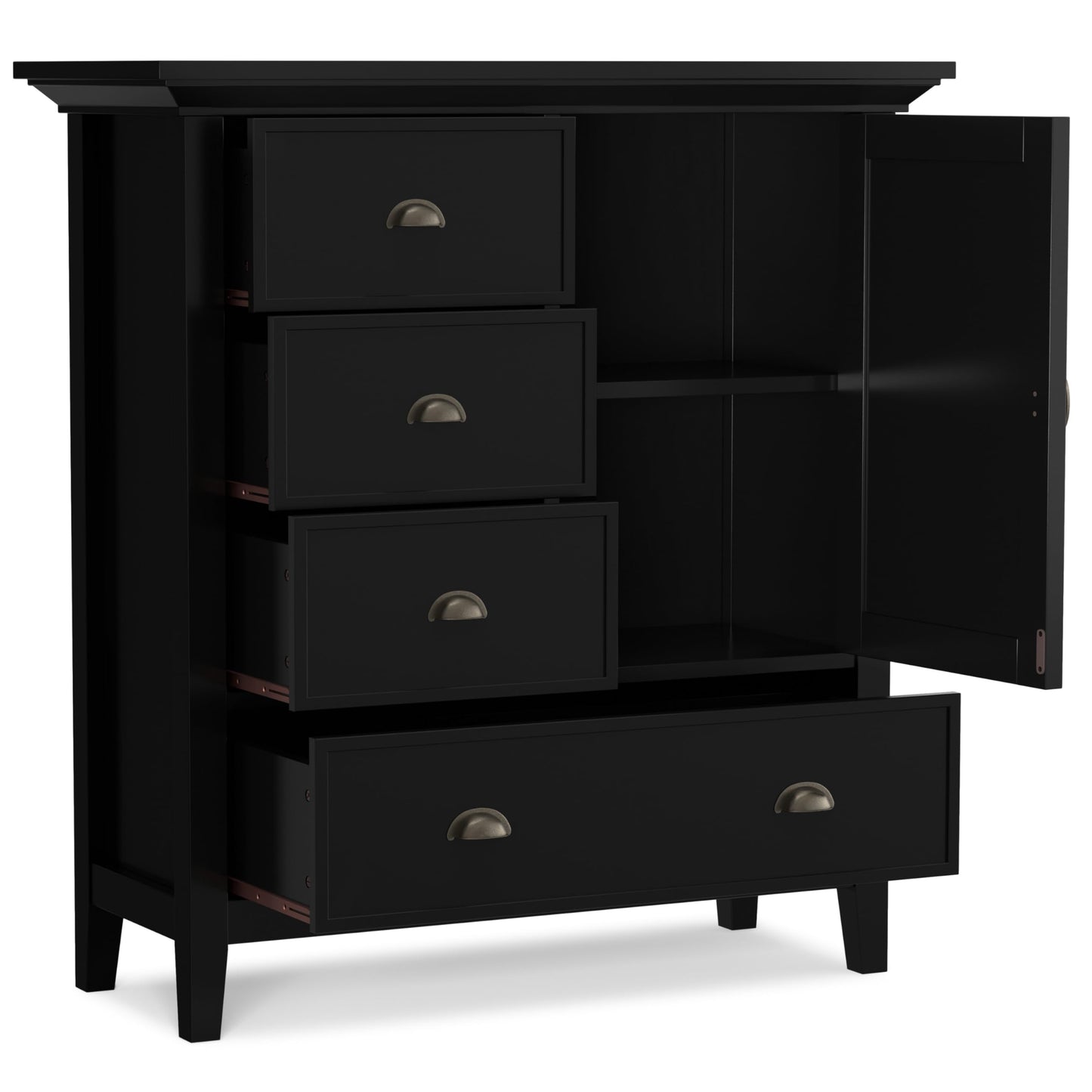 SIMPLIHOME Redmond Storage Cabinet - 39 inch Wide Solid Wood Medium Storage Cabinet in Black, Transitional Accent Cabinet for Entryway or Living Room with 4 Drawers and Cabinet Storage