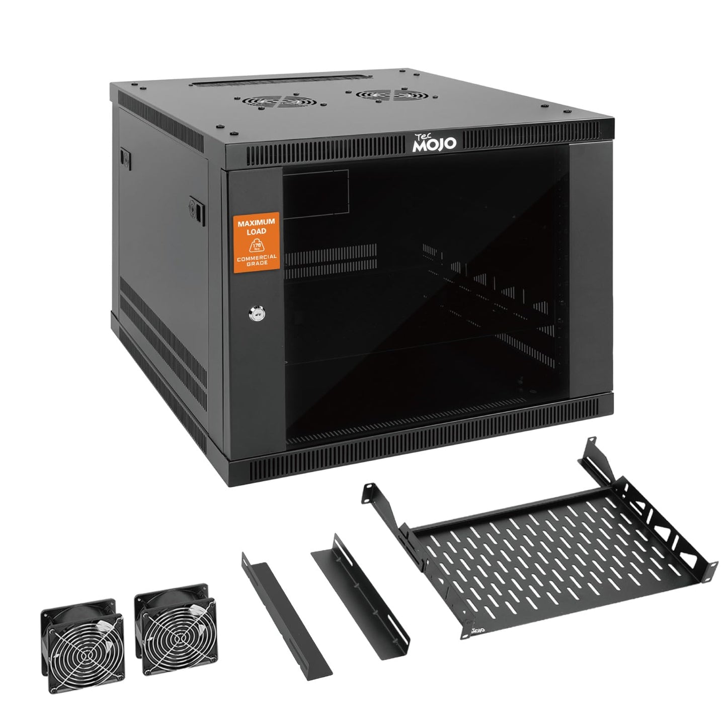 Tecmojo 9U Wall Mount Rack Cabinet, Heavy-Duty 176 Lbs High Load Capacity, 19” Enclosed Server Network Rack with Glass Door, 17.7” Deep – Elite Collection