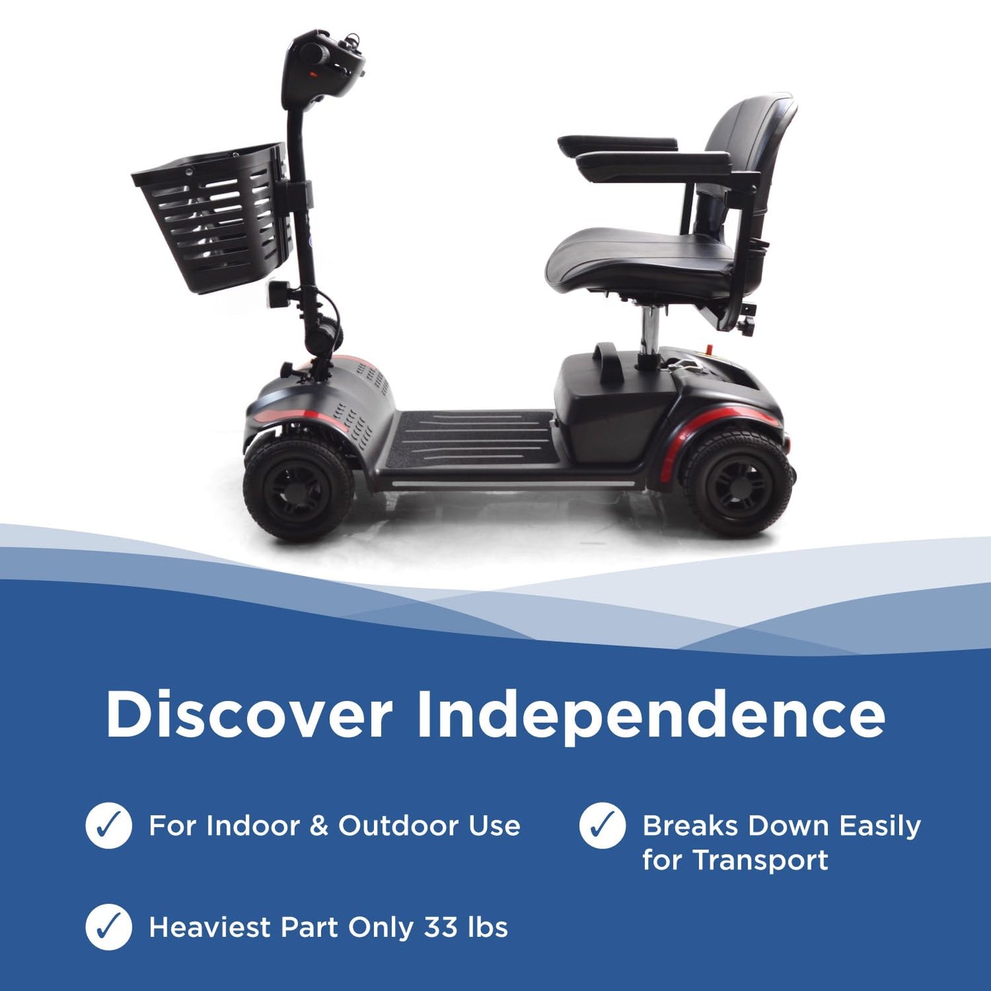 Journey Adventure Mobility Scooter – Lightweight Electric Motorized Travel Scooter for Adults & Seniors – Heavy Duty 300 Lb Weight Capacity – Blue
