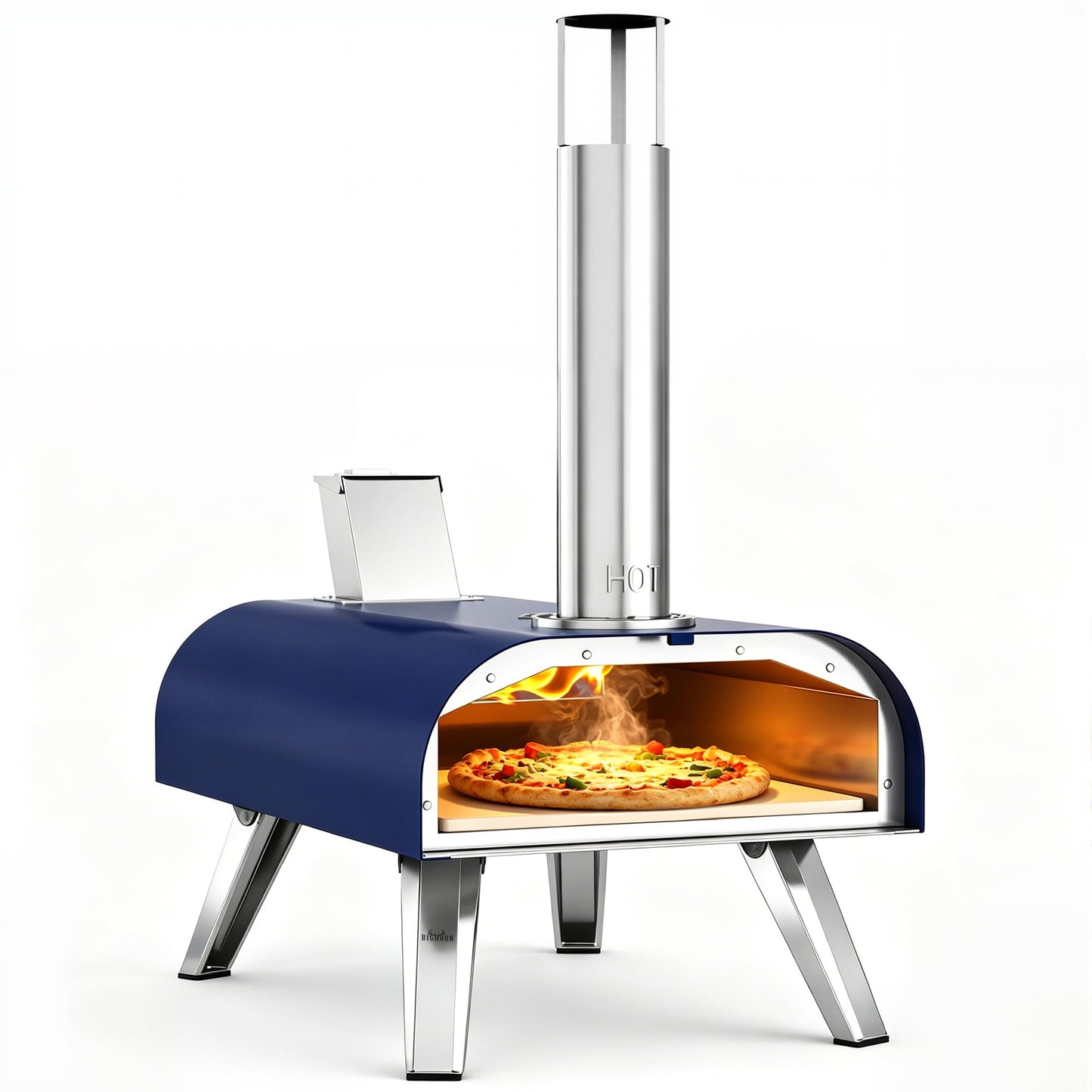 BIG HORN 12" Multi-Fuel Outdoor Pizza Oven Reach up to 1110℉– 3-in-1 Wood,Gas &Electric Compatible(Burners Sold Separately),Pellet Pizza Oven Portable Pizza Maker for Backyard, Camping&Tailgating,Blue