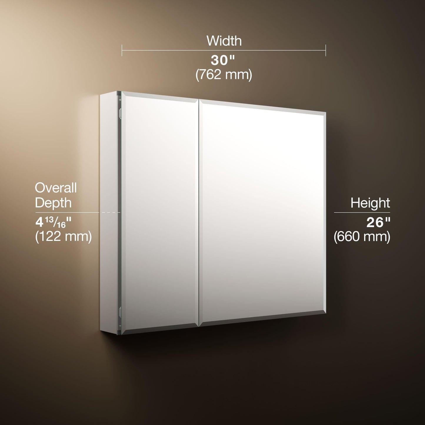 Kohler CB-CLC3026FS Bathroom Medicine Cabinet with Mirror, Beveled Mirror Doors, Adjustable Shelves, Rectangular Beveled Edge, 30 in. W x 26 in. H