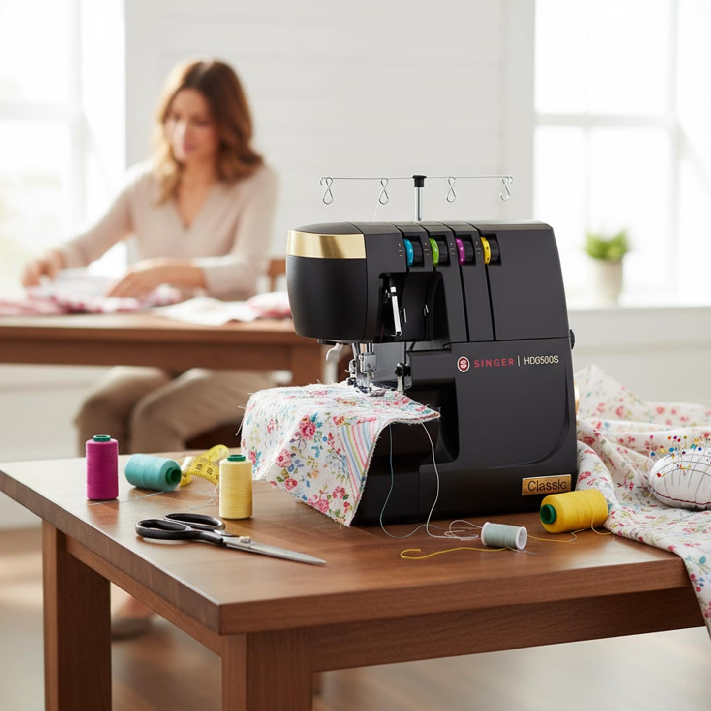 SINGER® HD0500S Heavy Duty Serger Overlock Sewing Machine, Classic Black | 2/3/4 Thread, 6 Stitch Types, 1300 Stitches/Min, LED Light, Free Arm, Differential Feed, Metal Frame