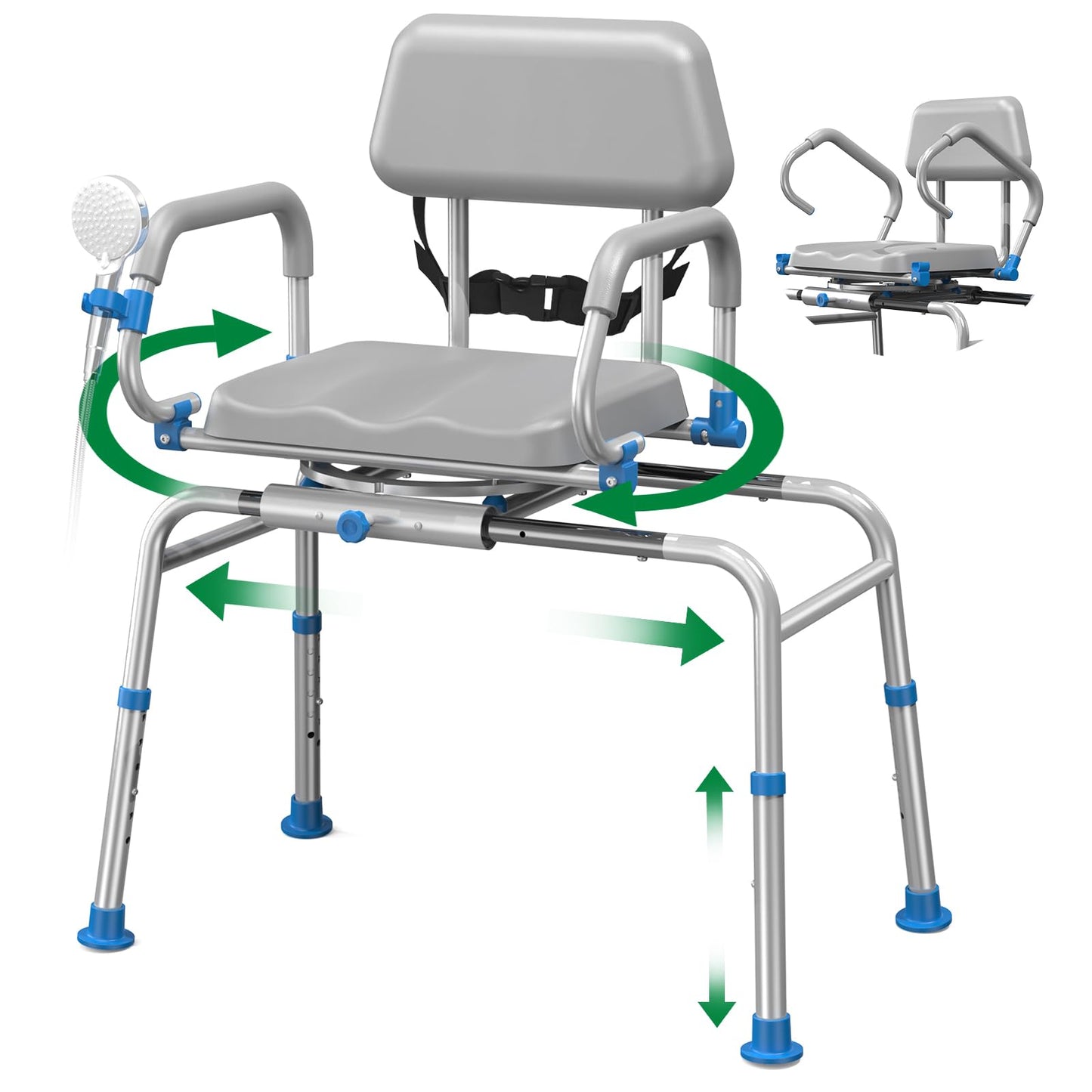 FSA/HSA Eligible Sliding Shower Chair Tub Transfer Bench for Bathtub with Swivel Seat, Padded Shower Bench with Pivoting Arms, Height Adjustable Shower Seat, 350 lbs, Gray, Standard