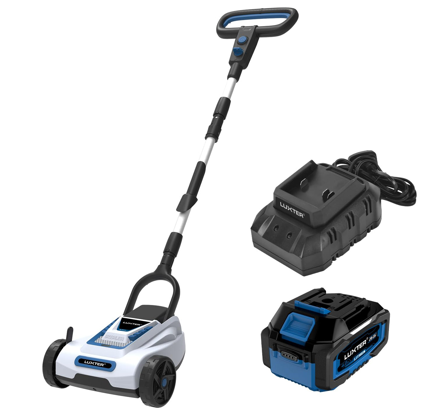 LUXTER 9 Inch Cordless Lawn Mower 6000RPM Brushless Motor 3 Adjustable Cutting Heights (1.5"-2.3") Electric Grass Trimmer 20V 4.0Ah Battery & Charger Mini Lawn Mower for Garden Yard Work and Lawn Care