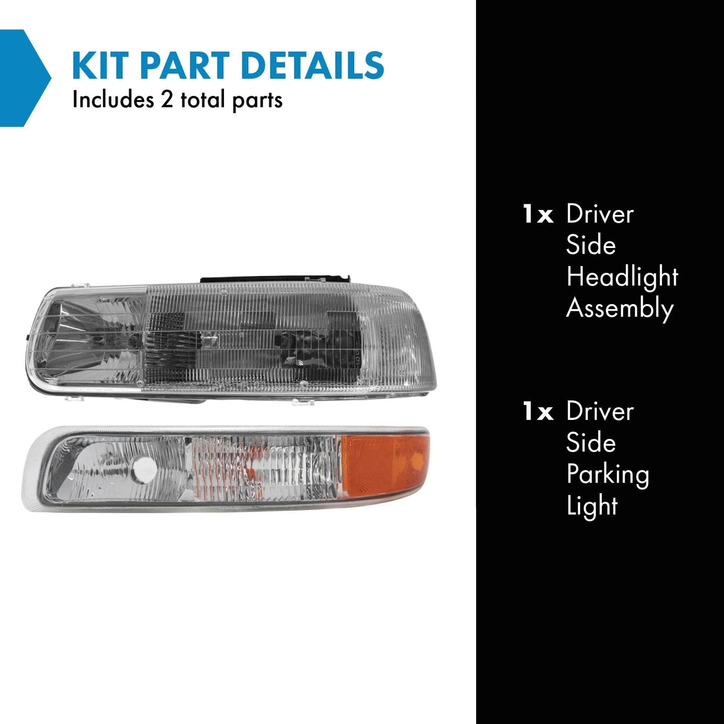 TRQ Headlight & Parking Light Assembly Set for 1999-2006 Chevy Silverado/Suburban/Tahoe, Clear, Model LKA55876
