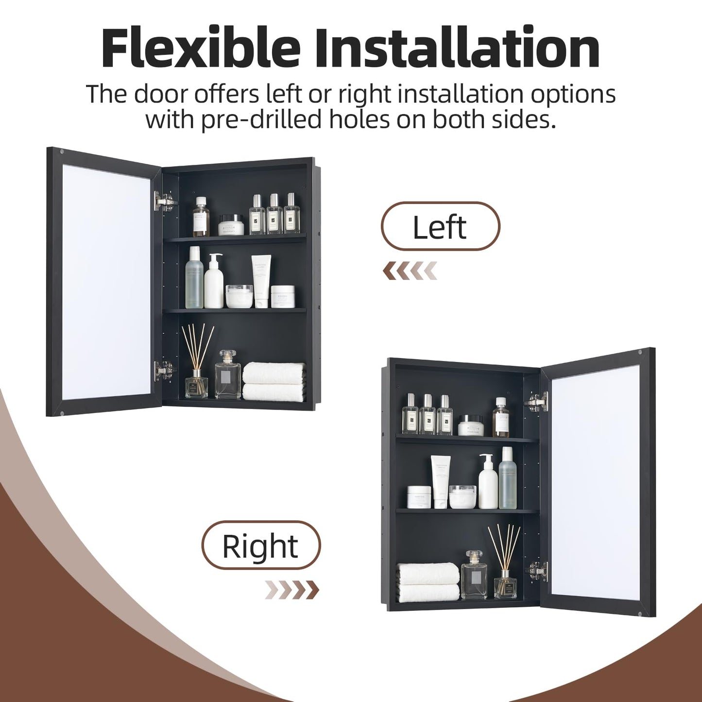 24"x30" Medicine Cabinet Mirror with Large Capacity,Black Metal Mirror Cabinet and Iron Medicine Cabinet for Bathroom,Recessed(22.85"x28.85") or Surface Wall-Mounted(24"x30") Bathroom Vanity Mirror