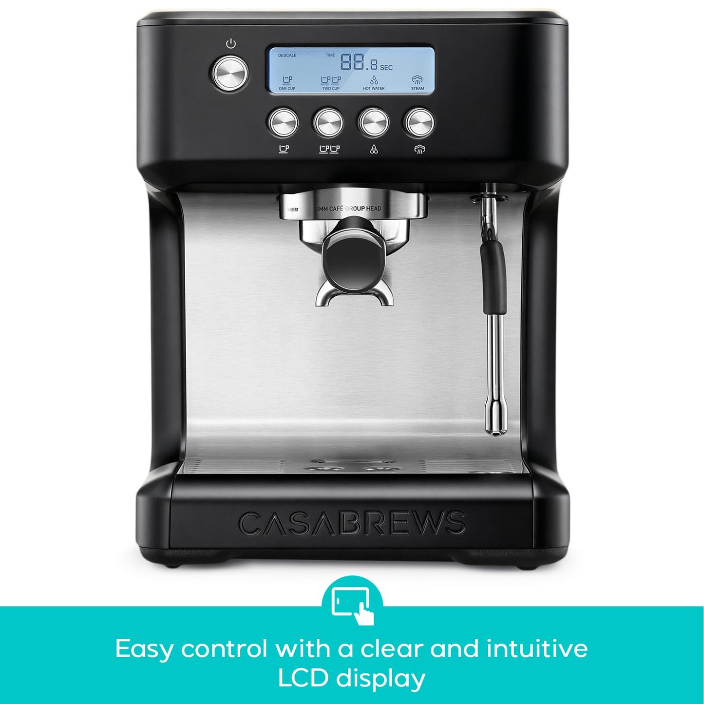 CASABREWS Ultra Espresso Machine with LCD Display, 20 Bar Espresso Maker with Powerful Milk Frother, Customizable Brewing Temperature, Barista-Level Latte and Cappuccino Machine for Home, Black