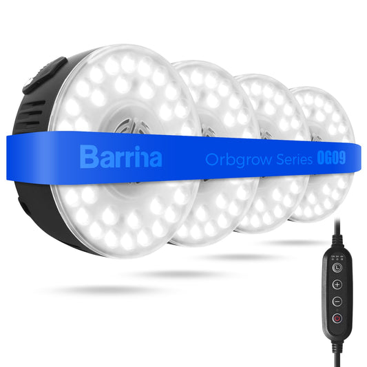 Barrina Puck Grow Light, Full Spectrum 5000K, 36W (4 x 9W), 4 Packs with Timer, Aluminum, Model OG09-B4T, Black
