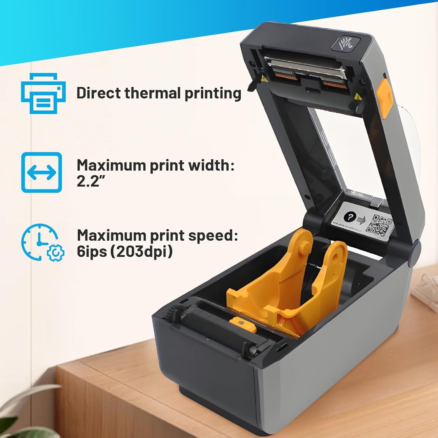 Zebra ZD410 203dpi Direct Thermal Desktop Monochrome Printer Print Width of 2 in Ethernet USB Connectivity, USB Host - ZD41022-D01000EZ