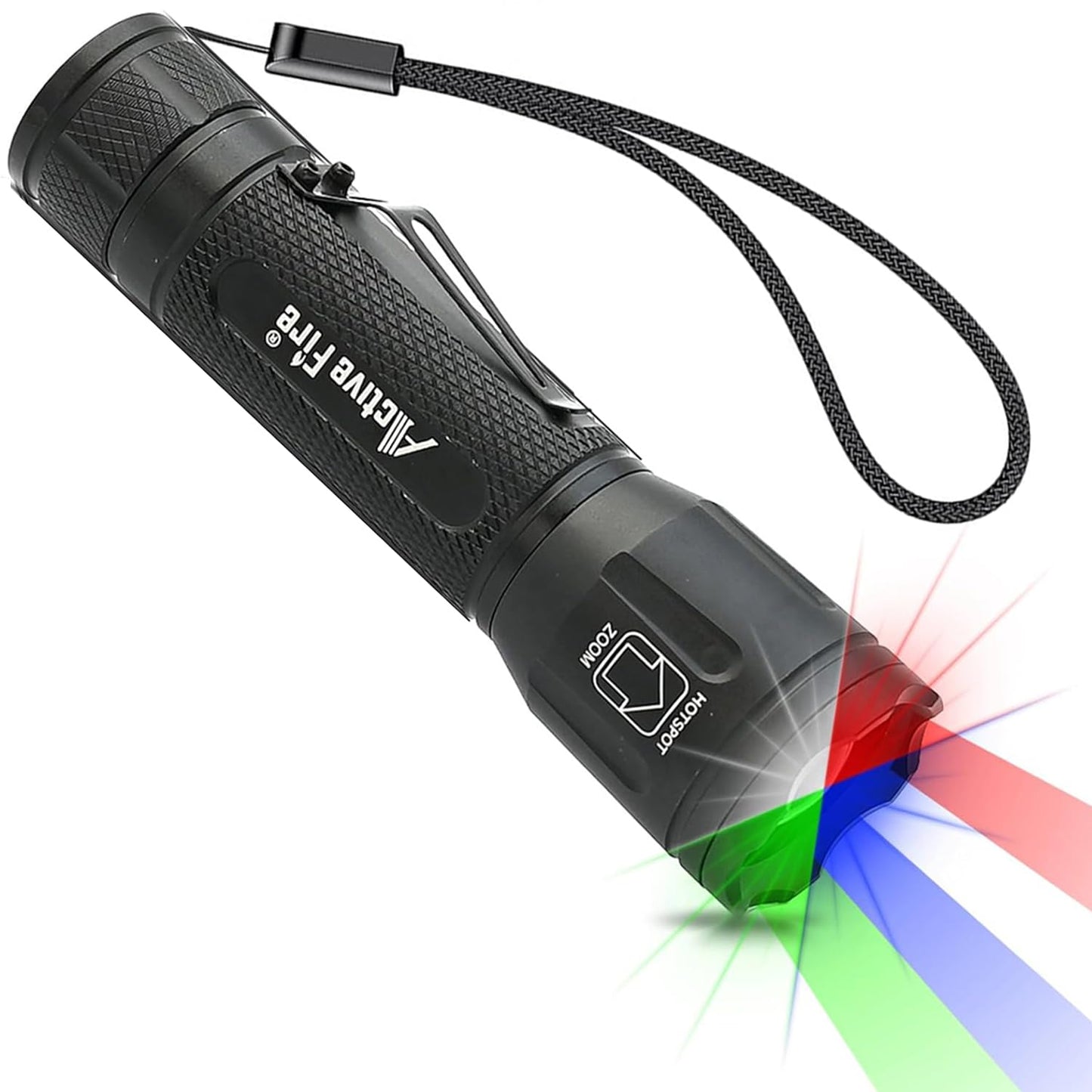 ACTIVEFIRE 4 in 1 Tactical Flashlight, RGB Zoomable Waterproof Torch, Model X32, Black