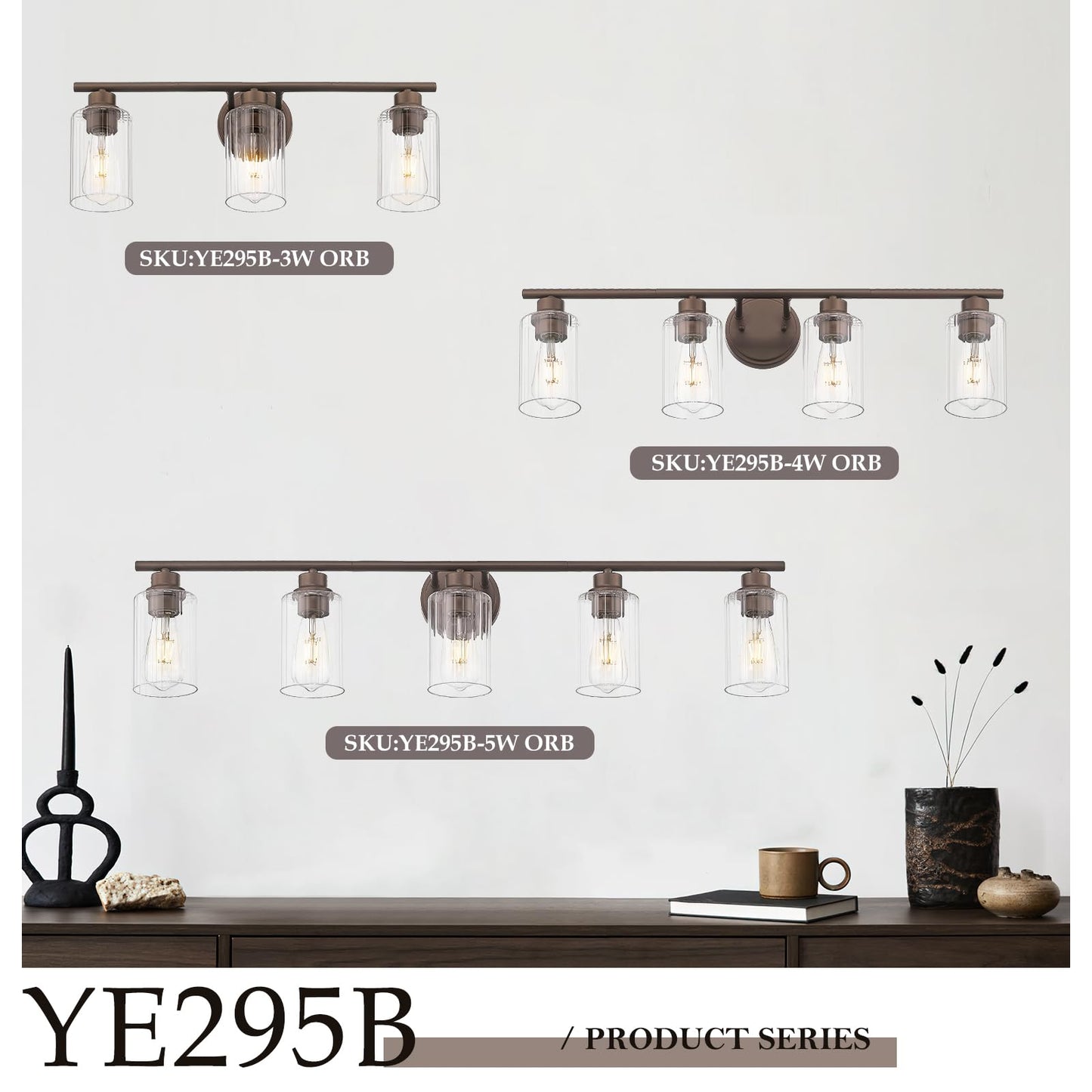 Emliviar 4-Light Vanity Light Fixture, 31 Inch, Fluted Ripple Glass Shade, Oil Rubbed Bronze Finish, Model YE295B