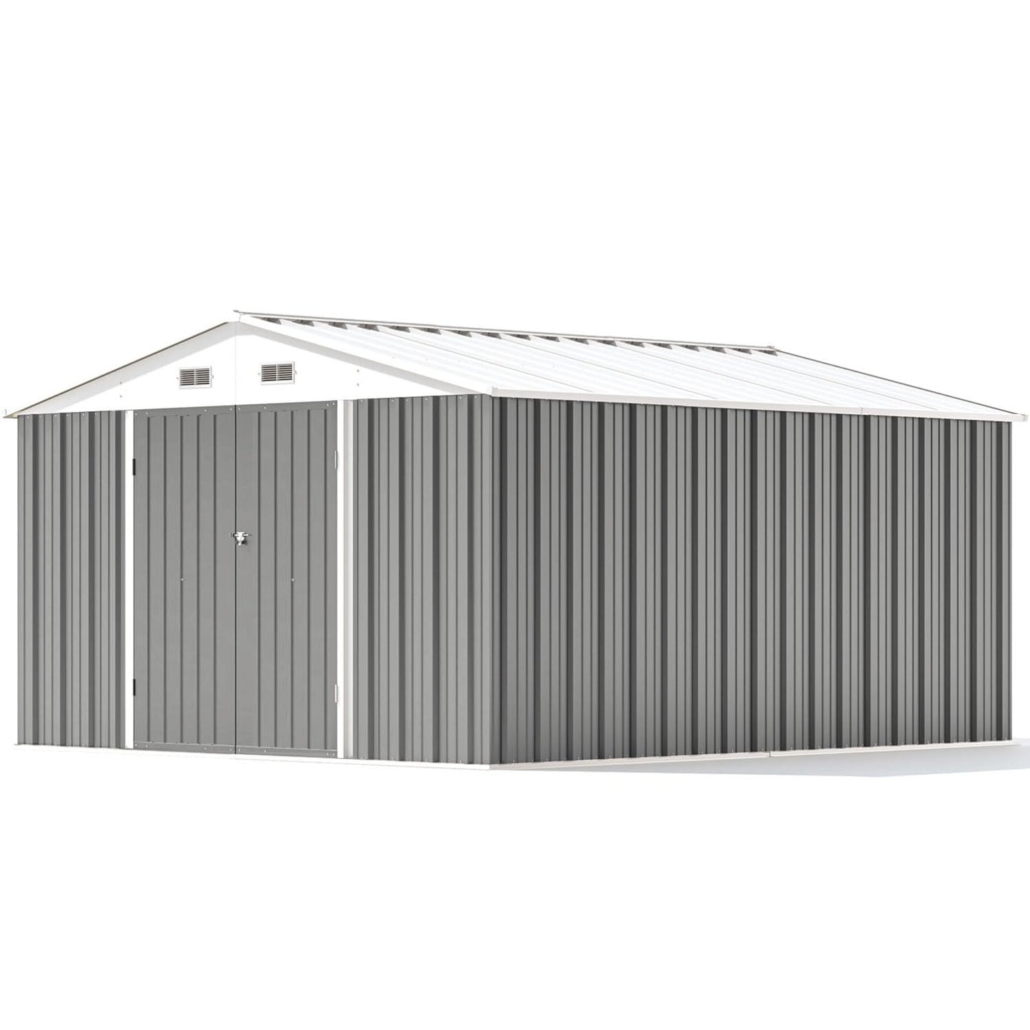Patiowell 10 x 12 FT Metal Storage Shed for Outdoor, Steel Yard Shed with Design of Lockable Doors, Utility and Tool Storage for Garden, Backyard, Patio, Outside use, Gray