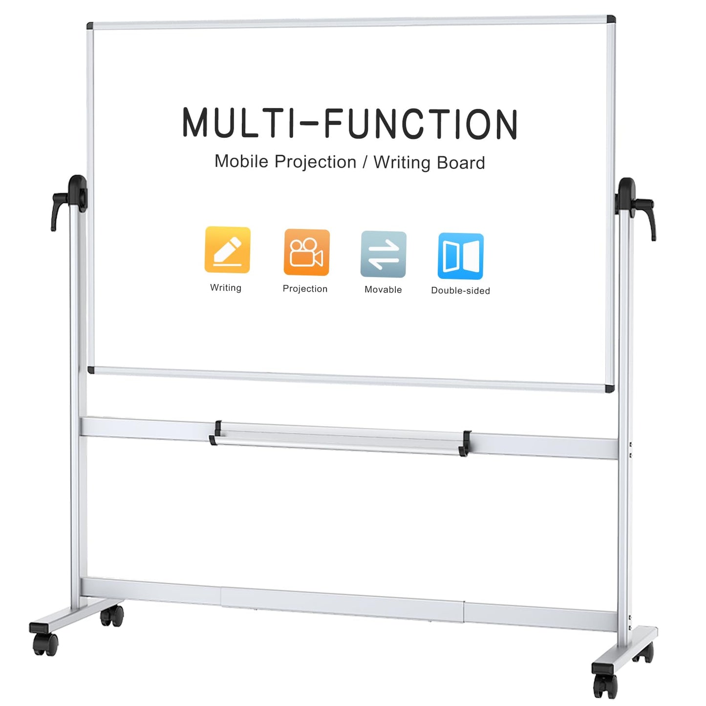 VIZ-PRO Double-Sided Mobile Projection Writing Whiteboard, 72 x 48 Inches, Large Magnetic Rolling Dry Erase Board & Projector Screen with Aluminium Stand