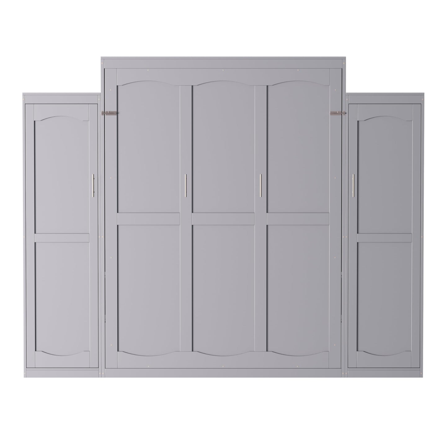 Merax Queen Size Wood Murphy Bed, with 2 Wardrobe and Storage Shelf, Multifunctional Foldable Wall Platform Bedframe for Guest-Room, Bedroom, Gray