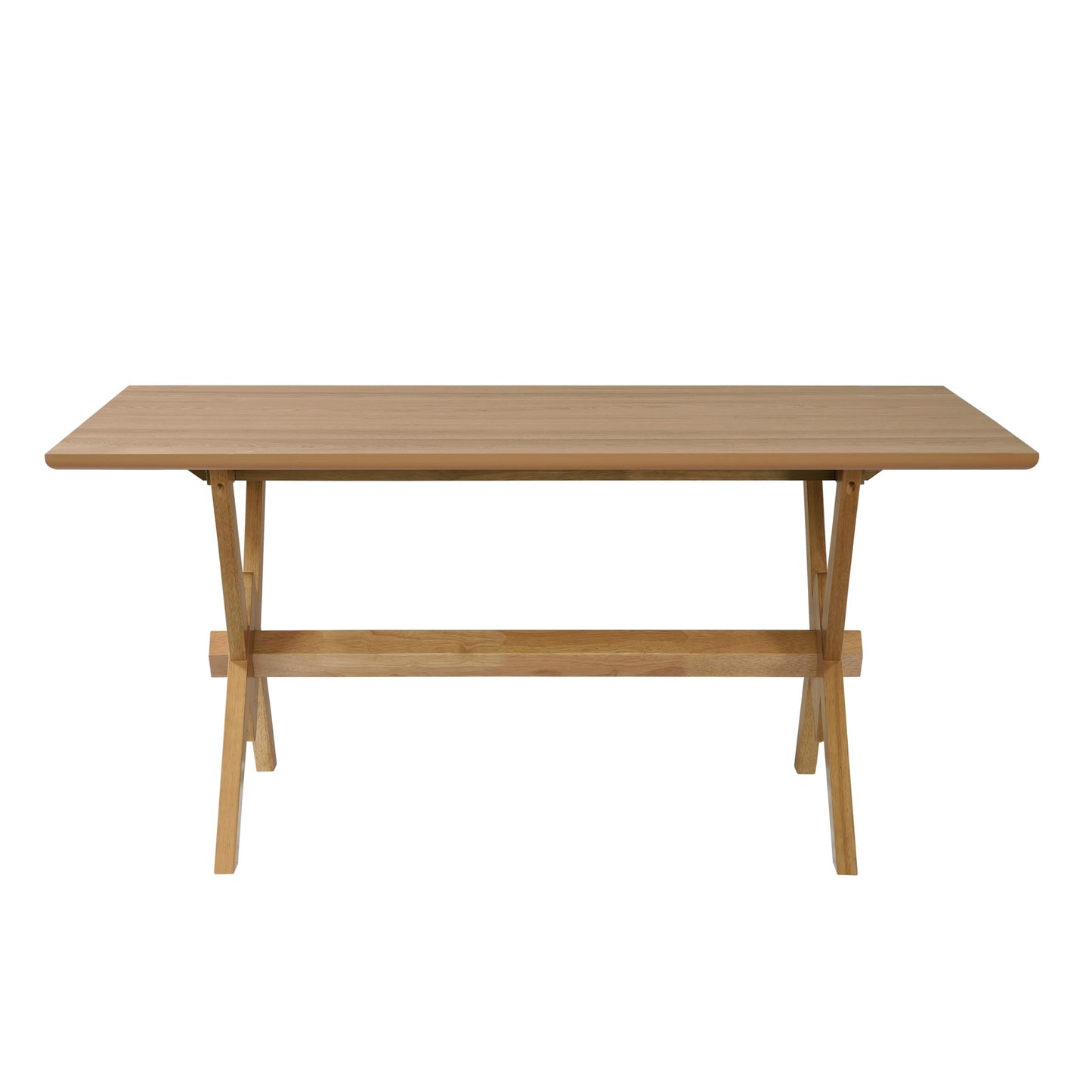 Merax Farmhouse Dining Table for 6, 63 Inch Rectangular Kitchen Table with Double V Base, Engineered Wood Top and Solid Wood Legs, Rustic Style, Natural