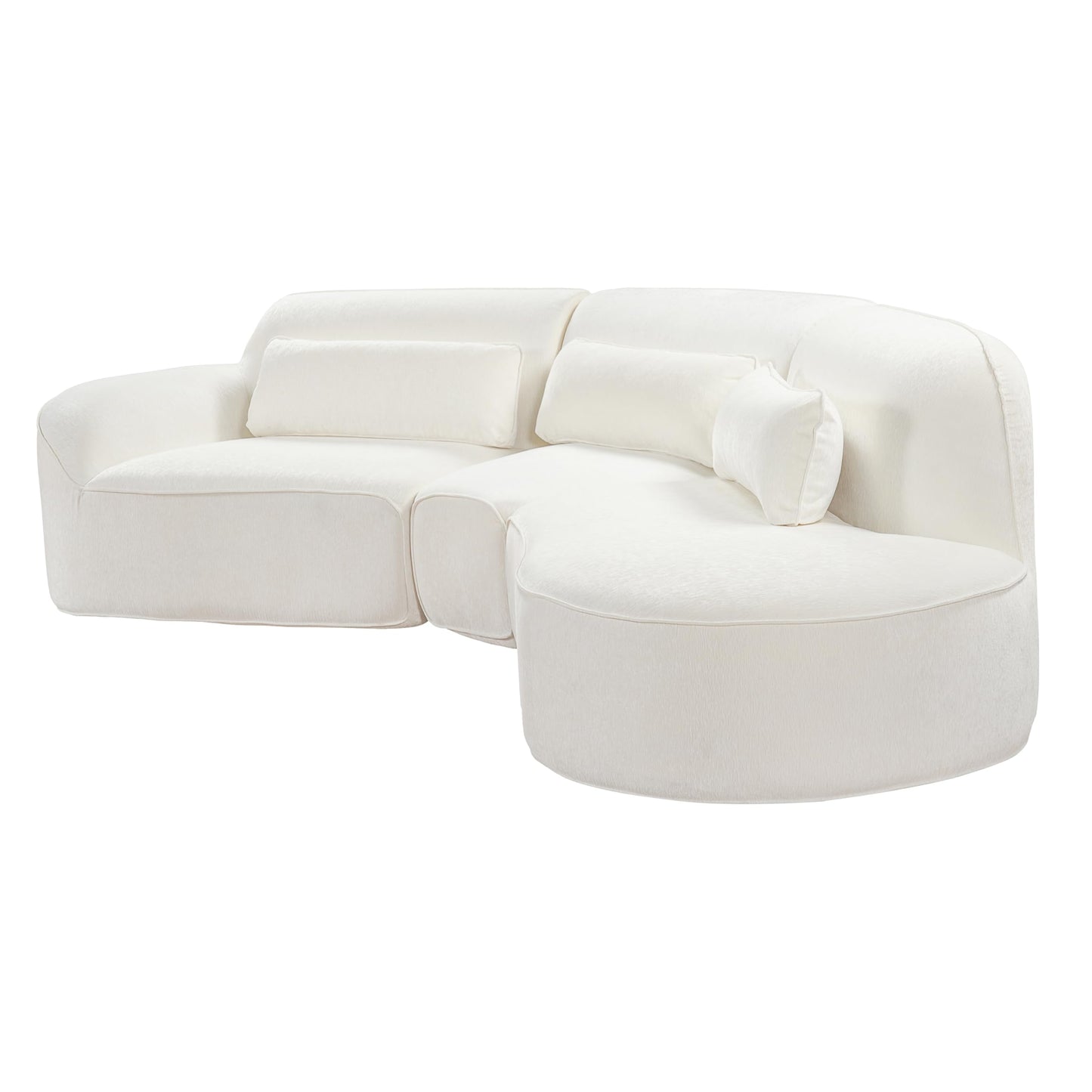 Merax 123.23" Curved Polyester Sectional Sofa Set, Modern Cloud Couch with Chaise Lounge & 3 Pillows & Right Hand Facing, High-Density Fully Compressed Sponge, Fully Assembled for Living Room, Beige