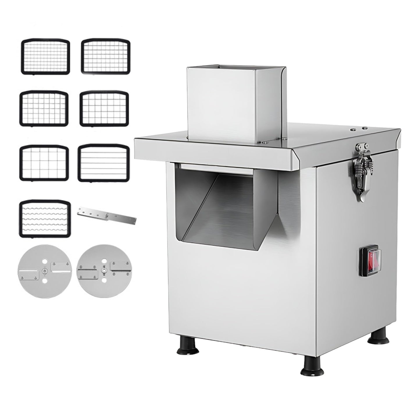 Commercial Vegetable Chopper Electric, Heavy Duty Stainless Steel Food Dicer Machine, Automatic Potato Chipper & Onion Cube Cutter with 5 Grid Blades for Restaurant Catering