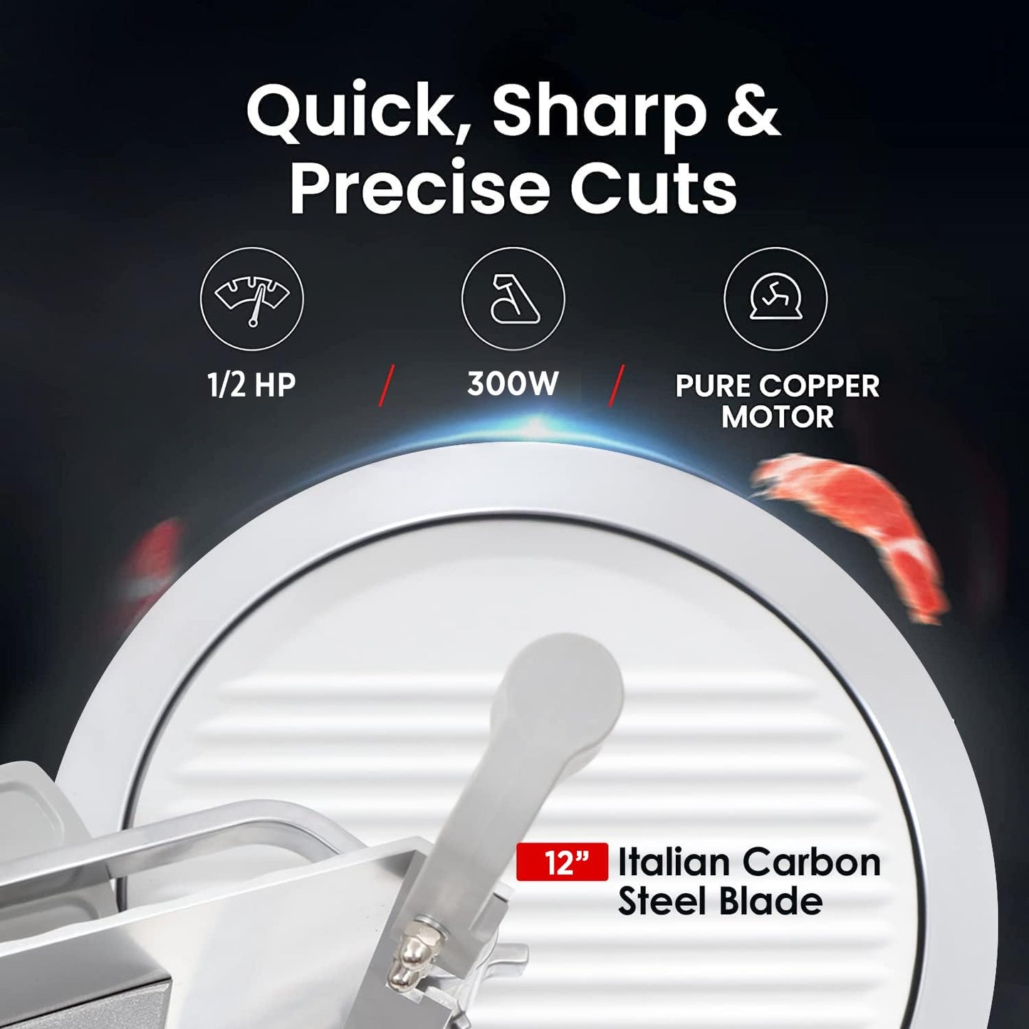 Paladin Equipment 12" Commercial Manual Meat Slicer, 2/5 HP Gravity Feed Electric Meat Slicer, deli meat cutter, Lunch Food Slicer, ham cutter with Adjustable Slicing for Semi-frozen Meat, Cheese