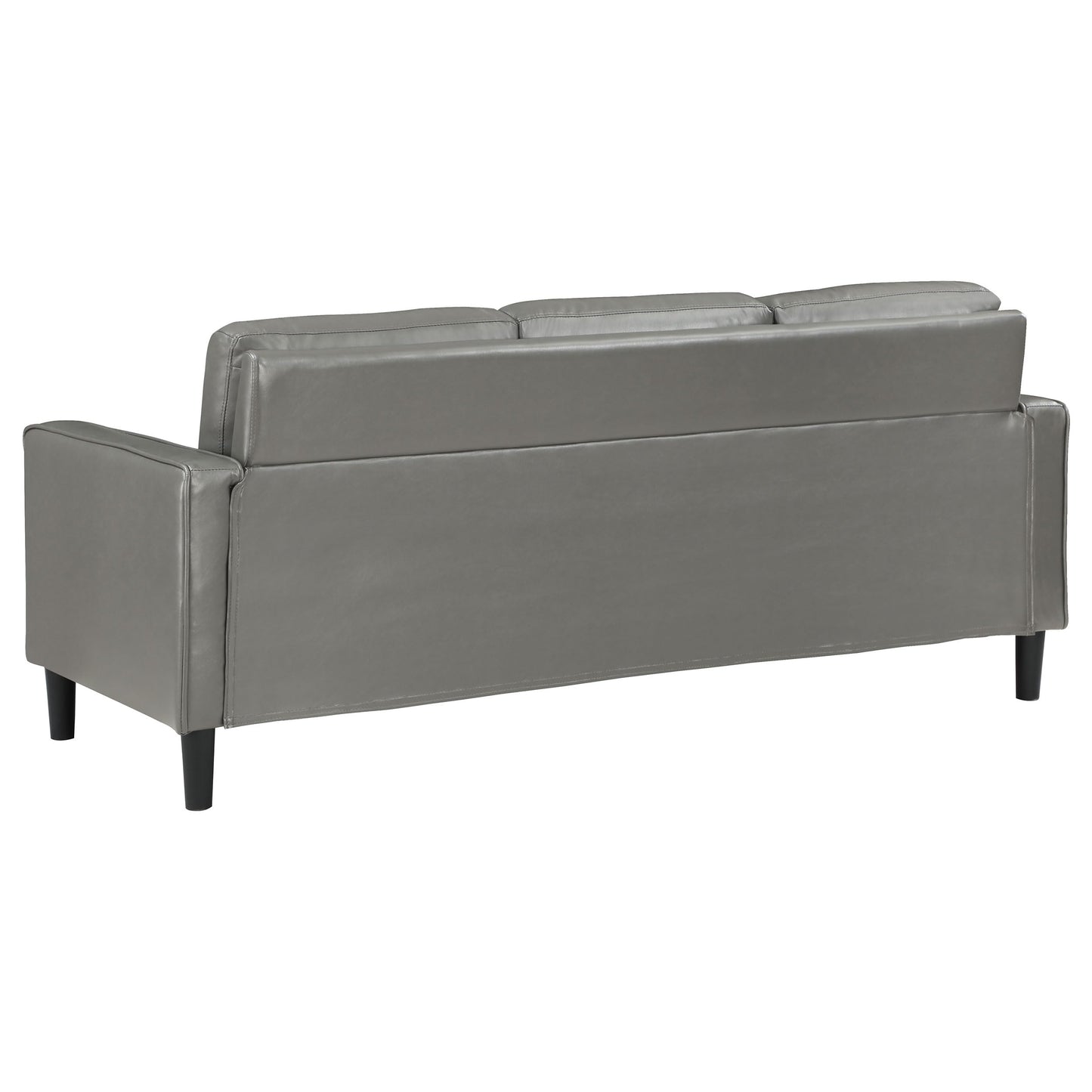 Coaster Home Furnishings - Ruth - Faux Leather Upholstered Track Arm Stationary Sofa with Foam Seat and Webbed Backrest - Transitional - Living Room - Gray - 508365