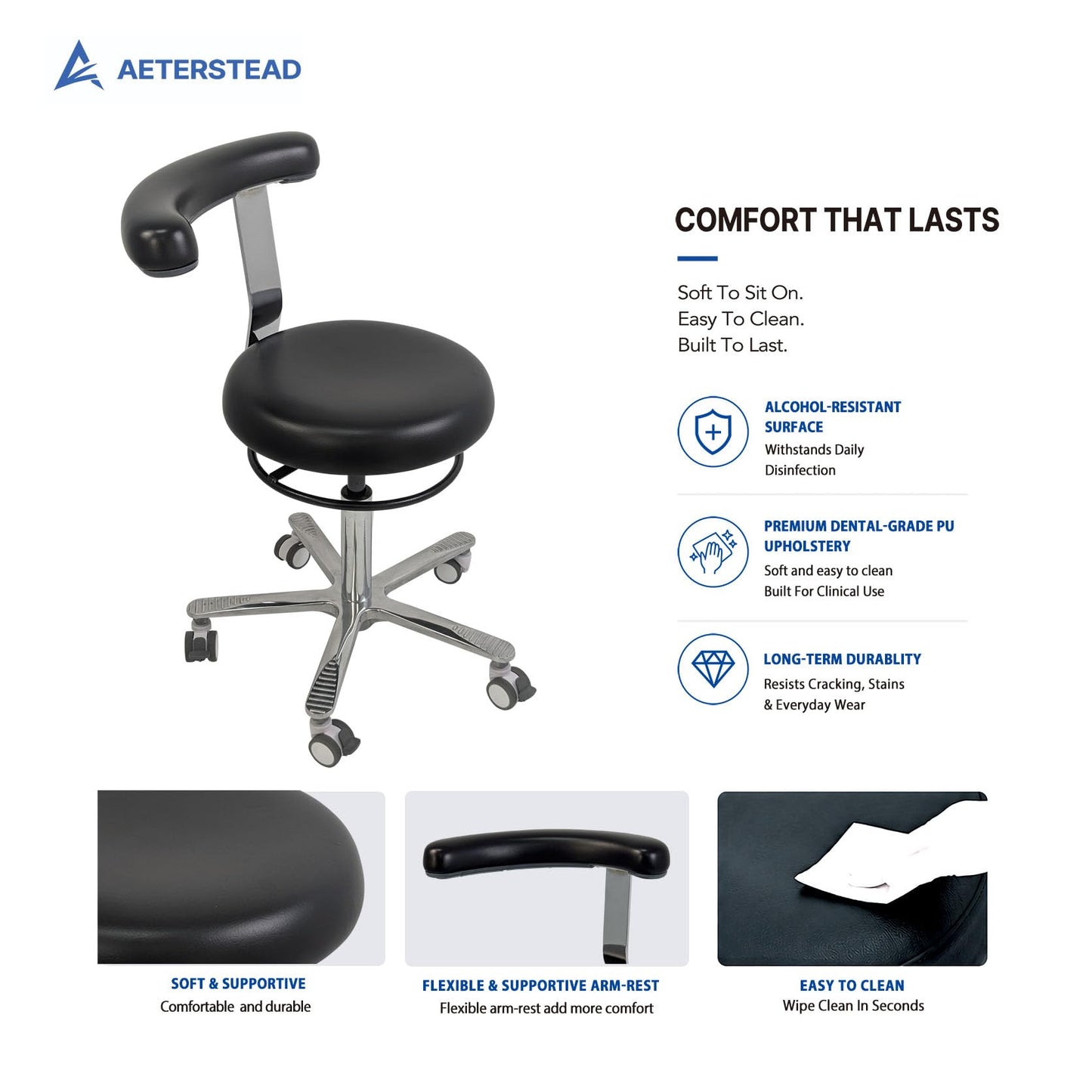 AETERSTEAD Heavy Duty Dental Assistant Stool Chair