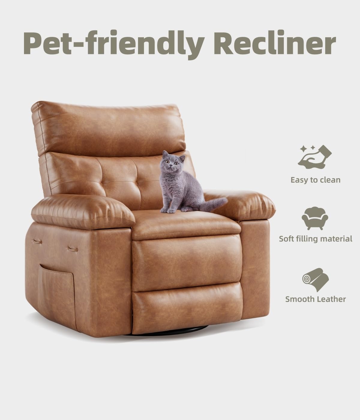 GarveeHome Oversized Recliner Chairs with Heat and Massage - 360° Swivel Lazy Boy Recliner Chair for Adults- Manual Rocking Chair with Remote Control for Living Rooms, Bedrooms and Nurseries - Coffee