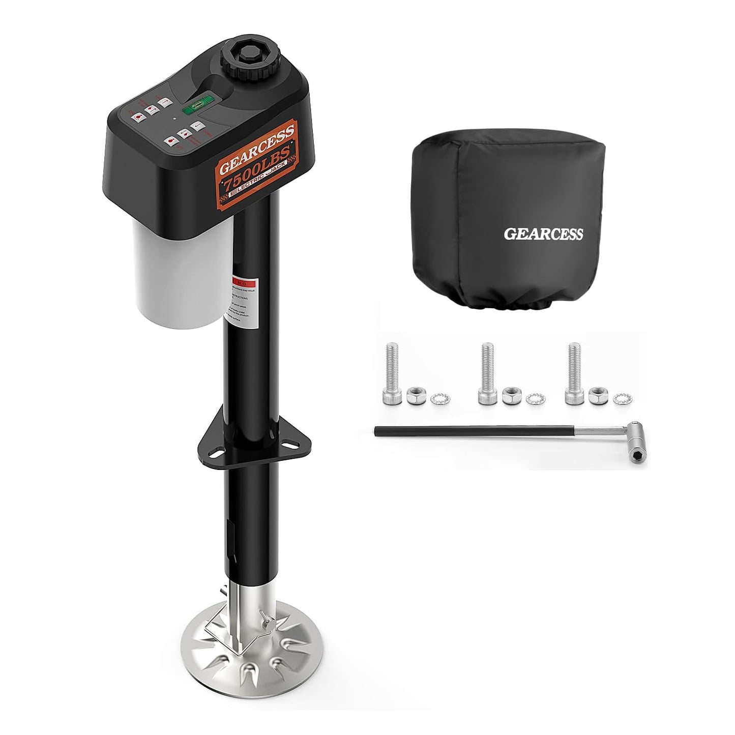 Electric Trailer Jack 7500LBS, 12V Heavy Duty RV Tongue Jack, IP65 Waterproof A-Frame Jack, 10.24–33.46" Lift, LED Light & Bubble Level & Cover