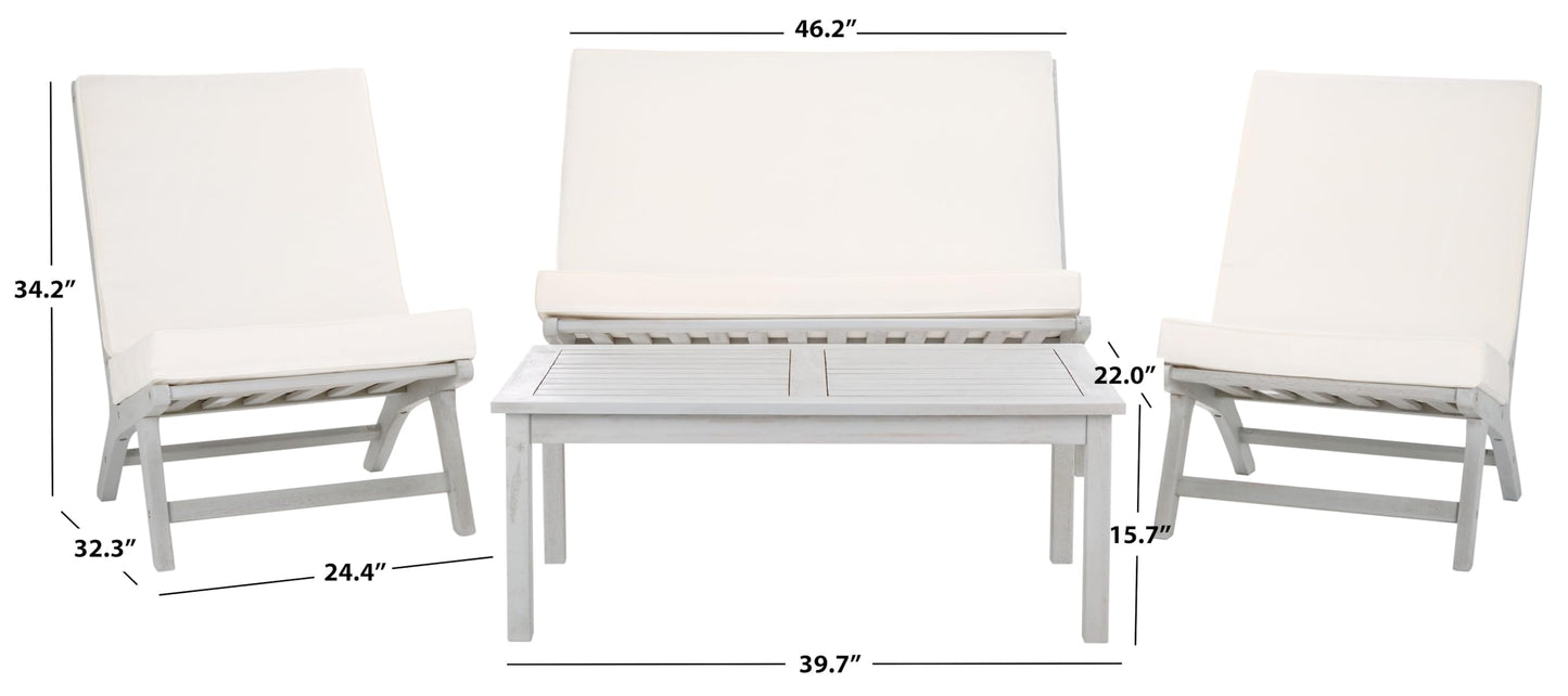 SAFAVIEH Outdoor Collection Chaston Grey Wood/Beige Cushion 4-Piece Conversation Patio Set
