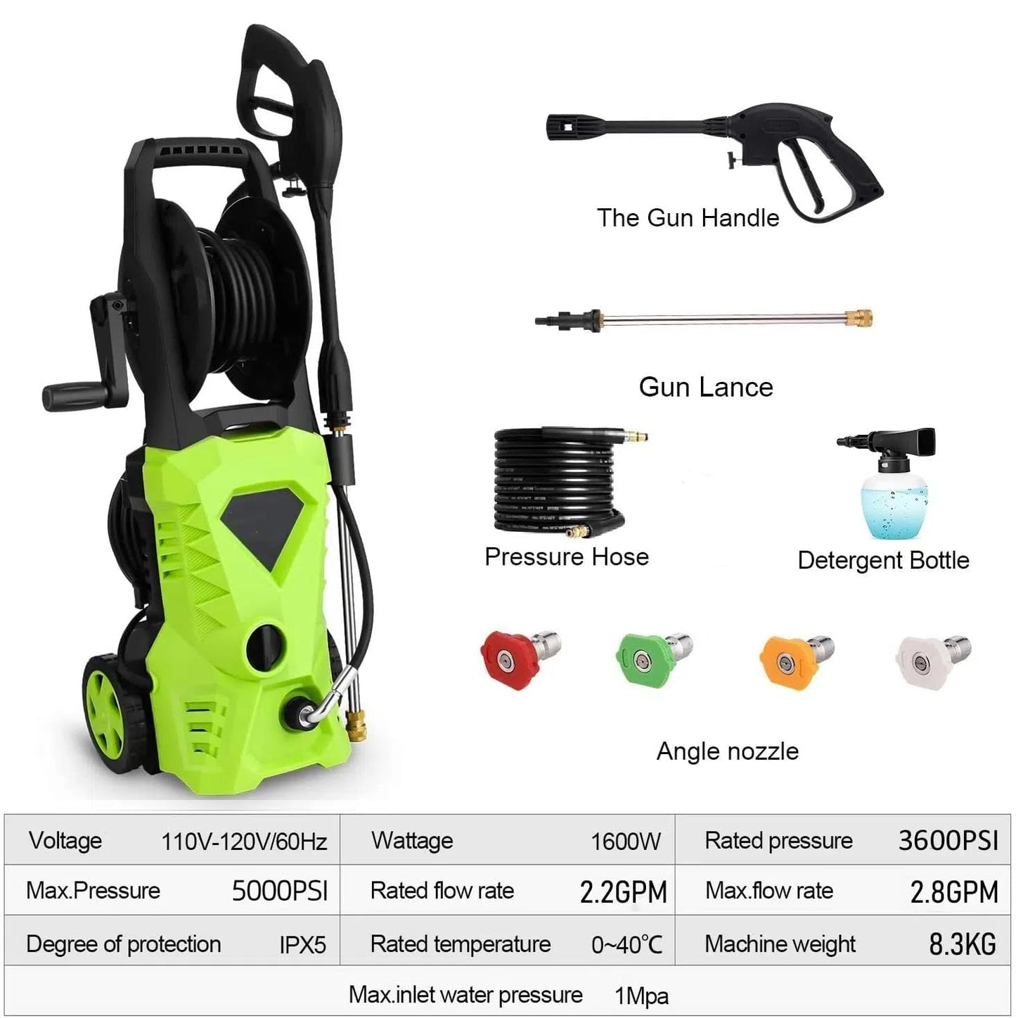 Imdot 5000PSI Electric Pressure Washer 2026 2.8GPM High Power Washer with 4 Pressure Nozzle and Soap Bottle for Home, Car Washing, Fence Cleaning, Patio (Green)