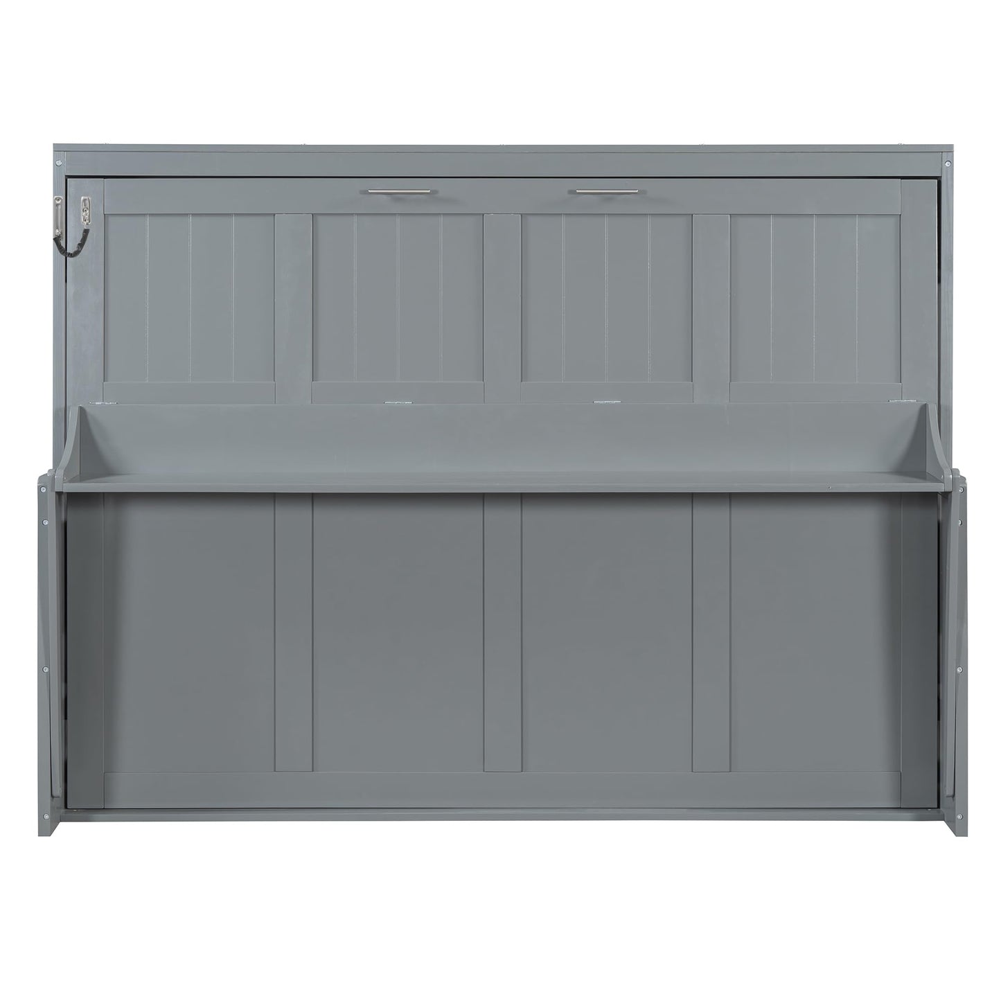 Merax Murphy Bed Queen Size with Desk, Wood Folding Wall Bedframe with Smooth Hydraulic Lift, for Small Bedroom, Guest Room, Home Office, Grey