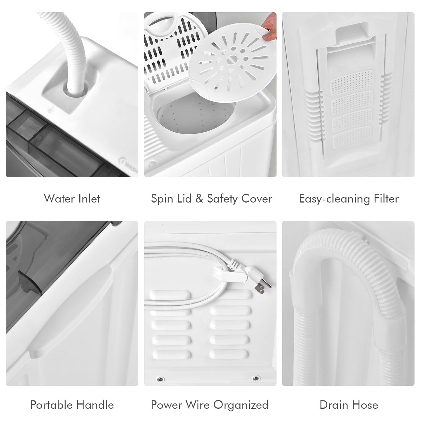 COSTWAY Portable Washing Machine, 2-in-1 Twin Tub 26lbs Capacity Laundry Washer(18lbs) and Spinner(8lbs) with Control Knobs, Timer Function, Drain Pump, Perfect for Home Apartment RV, Grey