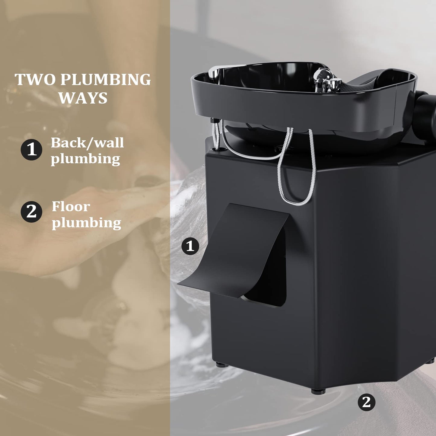 OmySalon Shampoo Backwash Unit with Large Porcelain Bowl, Salon Sink Hair Wash Chair Shampoo Station, Barbershop Beauty Spa Massage Hairdressing Equipment
