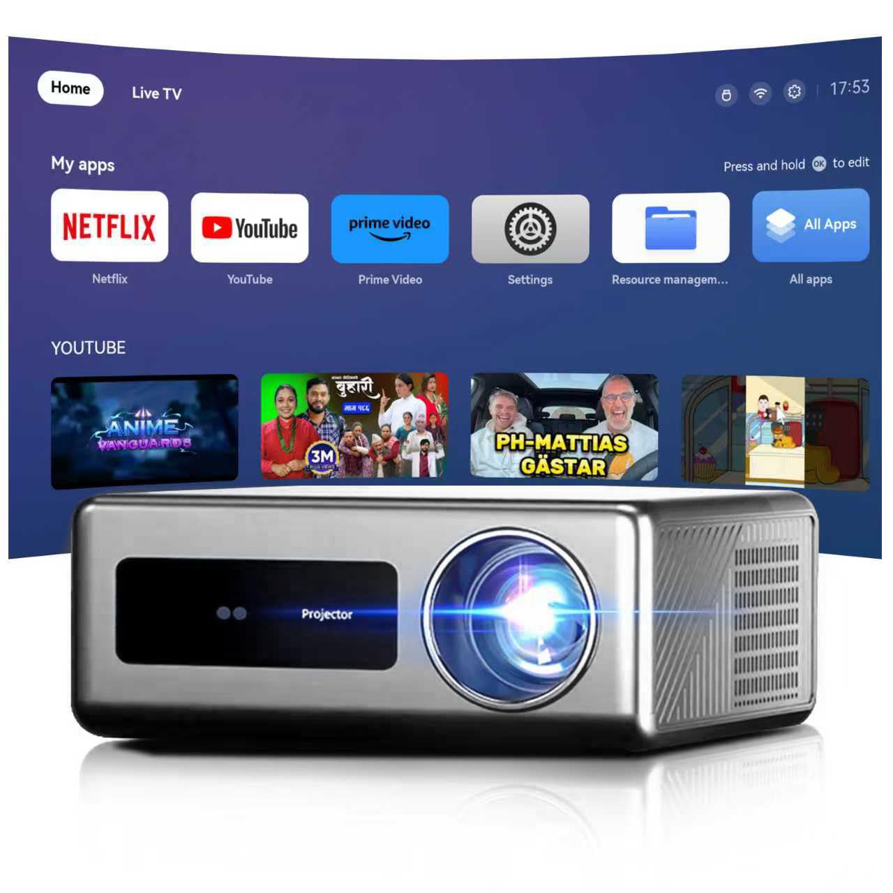 Smart TV Movie Projector , (Official licensed Netflix) 2000 ANSI 1080P Mini Portable Projector Proyector with WiFi and Bluetooth for Home Cinema, Supports 4K ,Auto Focus & Keystone.