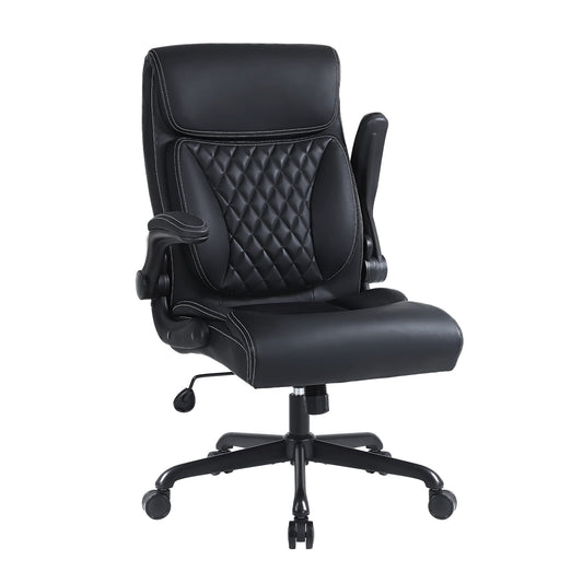 Youhauchair Executive Office Chair, Ergonomic PU Leather Computer Desk Chair with Lumbar Support, Flip-up Armrests and Adjustable Height, for Home Office, Black
