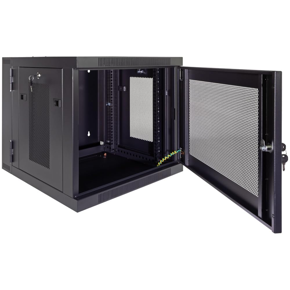 NavePoint 9U Server Cabinet with Hinged Back - 17.7” Deep, Server Rack Enclosure with Locking Perforated Door, Wall Mount Rack with Removable Side Panels, Network Cabinet, Pre-Assembled
