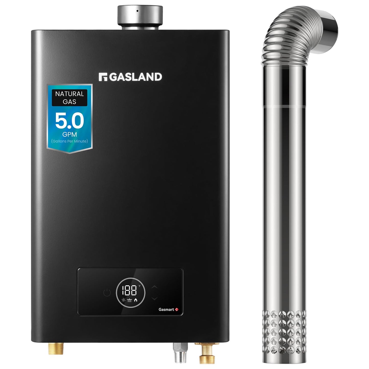 GASLAND Gasmart C 113,000 BTU Natural Gas Tankless Water Heater Indoor, Max 5 GPM On Demand Hot Water Heater with 3“ Exhaust Pipe, 120 Volt,Black