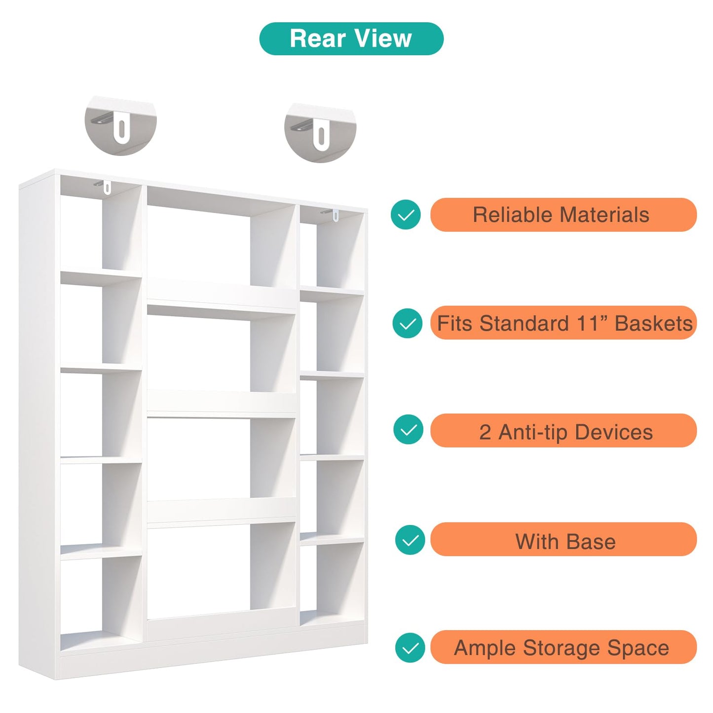 OSCHF Cube Storage Bookcase with Base - Large Wooden Bookshelf with 10 Open Cubes and 4 Shelves for Home and Office, Freestanding Organizer, White