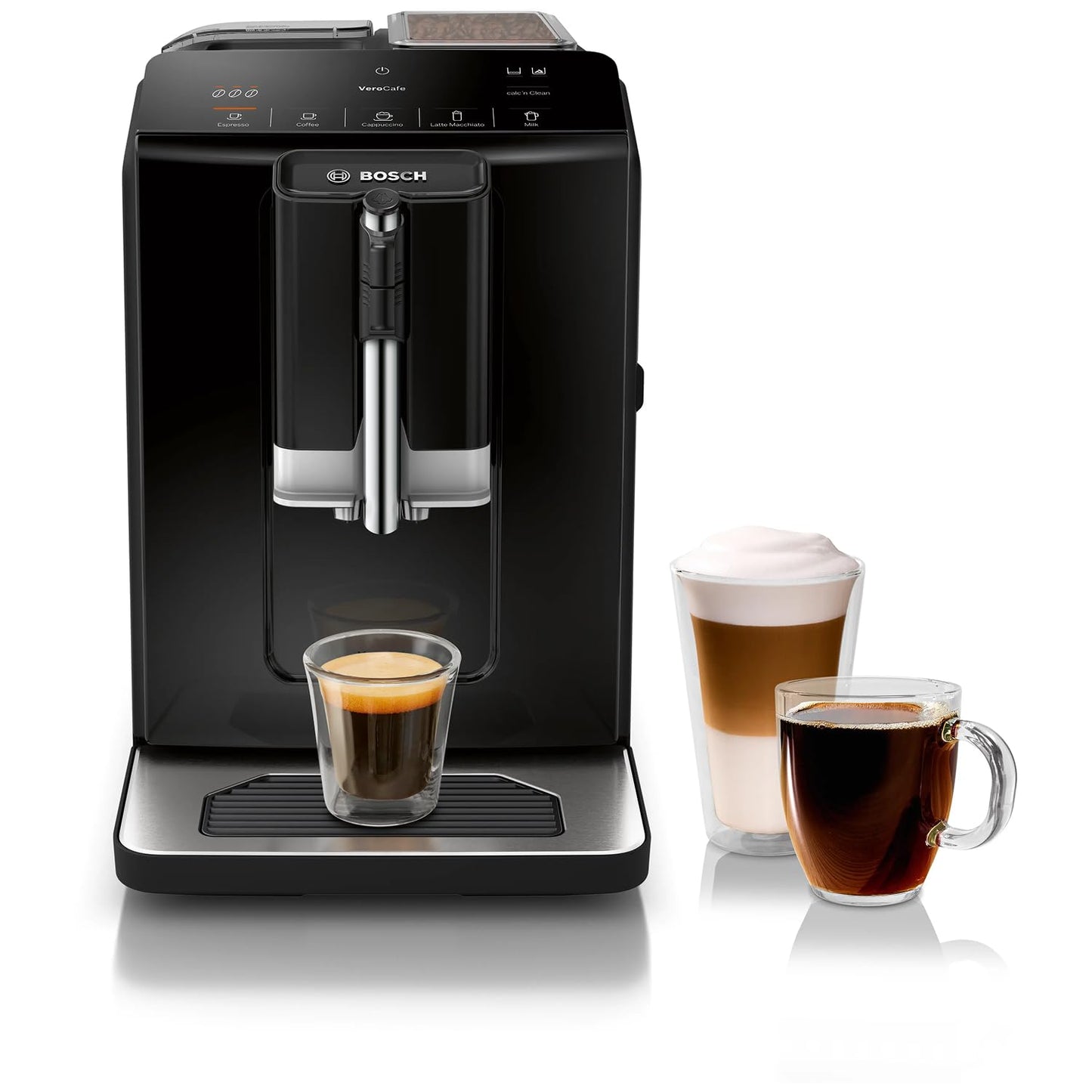 Bosch Fully Automatic Coffee and Espresso Machine - One-Touch Drinks, Barista Quality Super Coffee Maker - Touch Control Panel, Large Bean Capacity - Easy Clean, Maintenance - Black - TIU20109