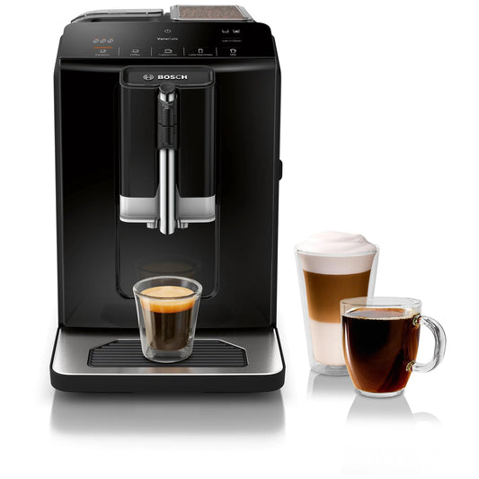 Bosch Fully Automatic Coffee and Espresso Machine - One-Touch Drinks, Barista Quality Super Coffee Maker - Touch Control Panel, Large Bean Capacity - Easy Clean, Maintenance - Black - TIU20109