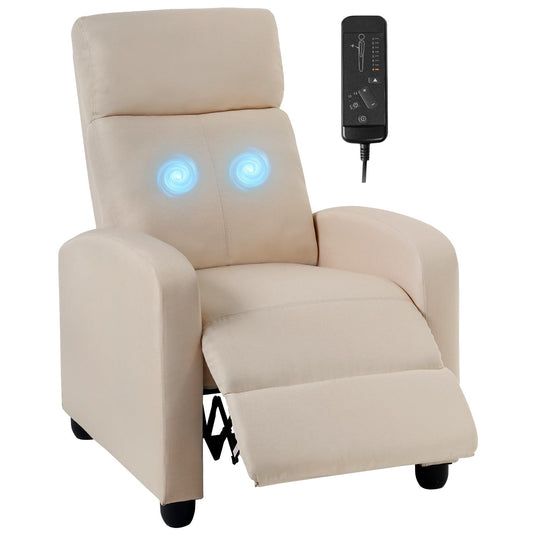 FDW Recliner Chair Massage Chair Reading Chair Reclining Sofa Home Theater Seating with Lumbar Support Massage and Padded Backrest for Living Room and Bedroom (Textile, Beige)