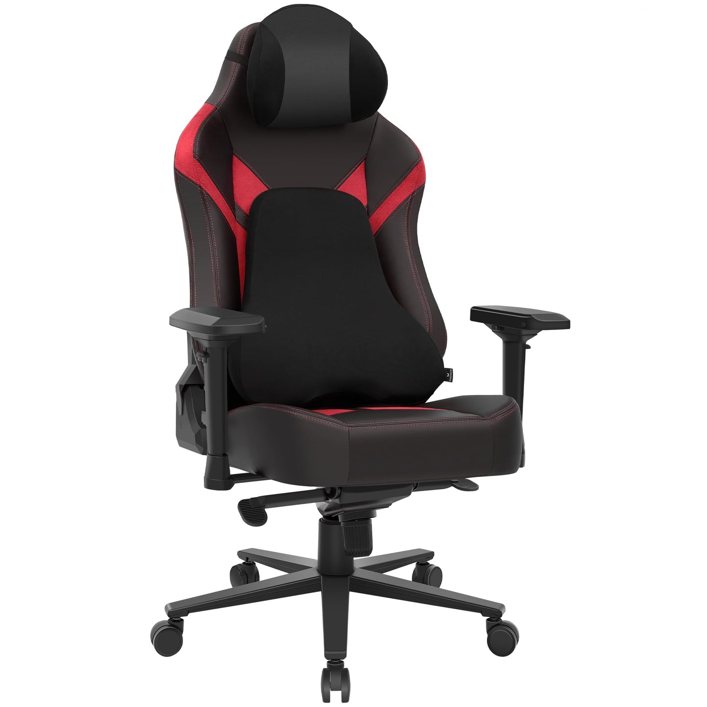 Wyrdforging Ergonomic Gaming Chair, Computer Desk Chairs, 4D Armrests, High Back Office Chair with Headrest & Lumbar Pillow, Tilt Rocker Recliner, Heavy-Duty Base, Black PU Leather & Red Suede Combo