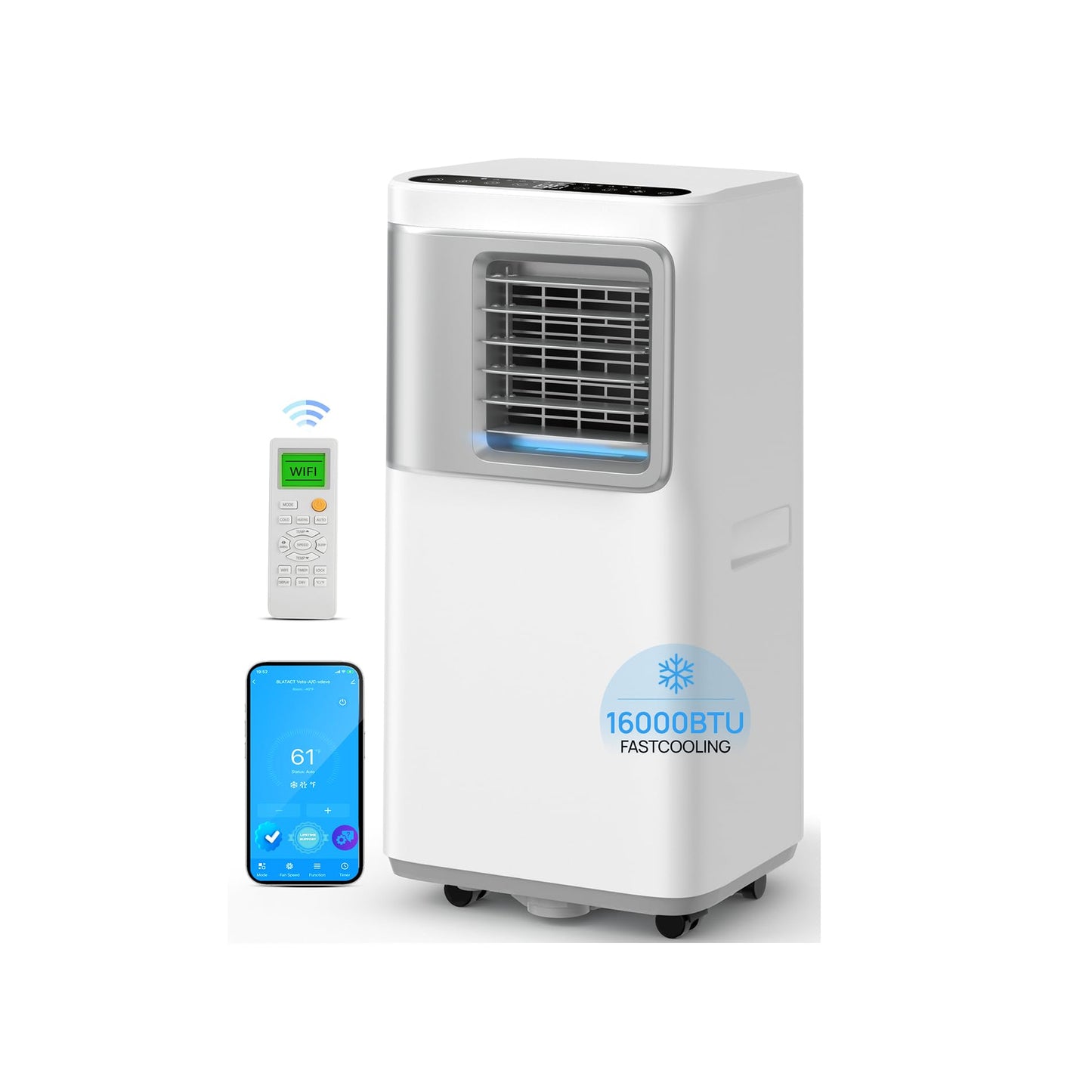 Portable Air Conditioners 16000 BTU for Large Rooms up to 750 Sq.Ft, 5 in 1 Smart AC Unit with WiFi App & Remote, Drainage-Free Dehumidifier, Sleep Mode, Window Kit Included