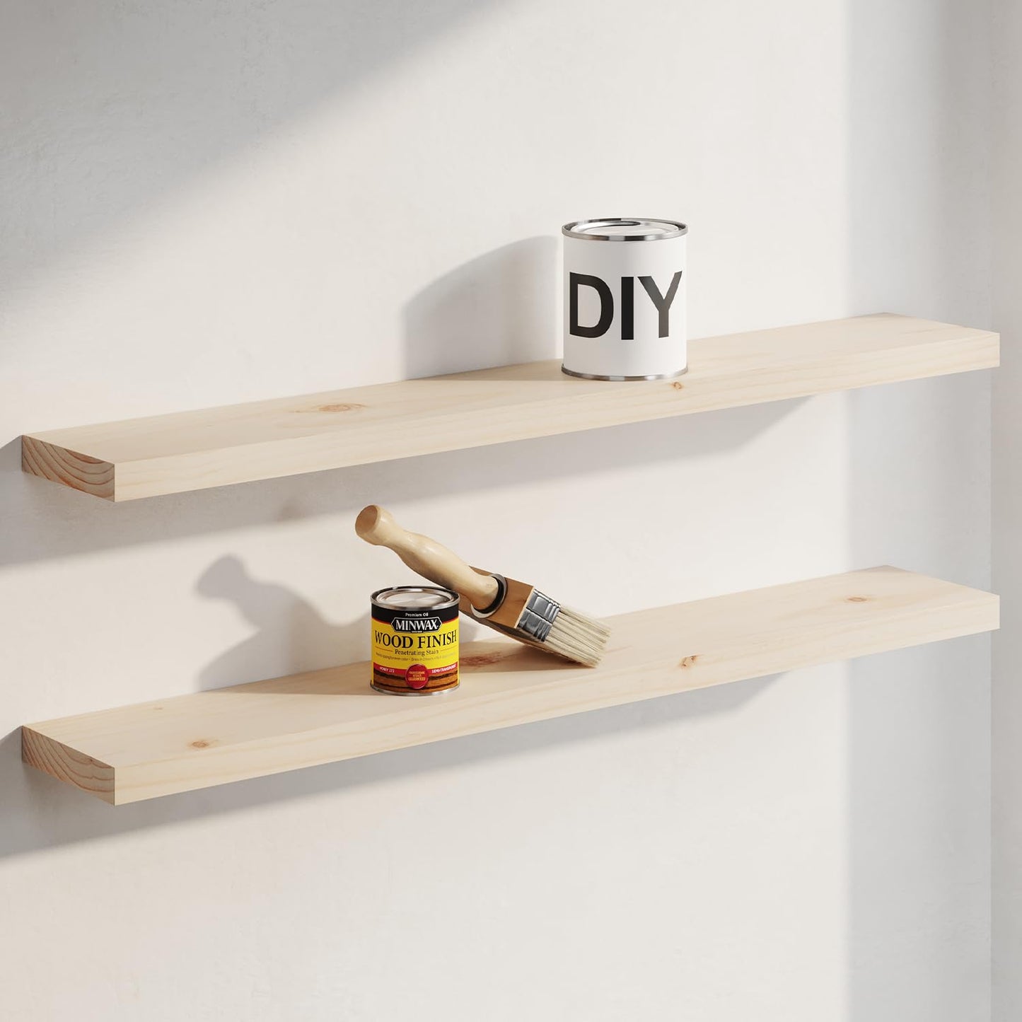 Homeforia 42 inch Wood Floating Shelf, High End Solid Natural Wood 42inch Large Floating Shelves for Wall Mounted, Unfinished Wooden Floating Shelves, Heavy Duty Bracket, 42 X 6.5 X 1.75 in, Set of 2