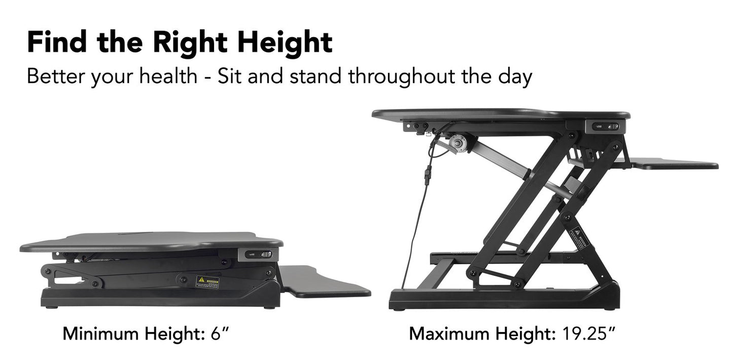 Mount-It! 48.5" Electric Standing Desk Converter for Dual Monitors, Motorized Sit Stand Electric Desk Riser with USB Port & Device Slot, Keyboard Tray, Adjustable Height Ergonomic Workstation, Black
