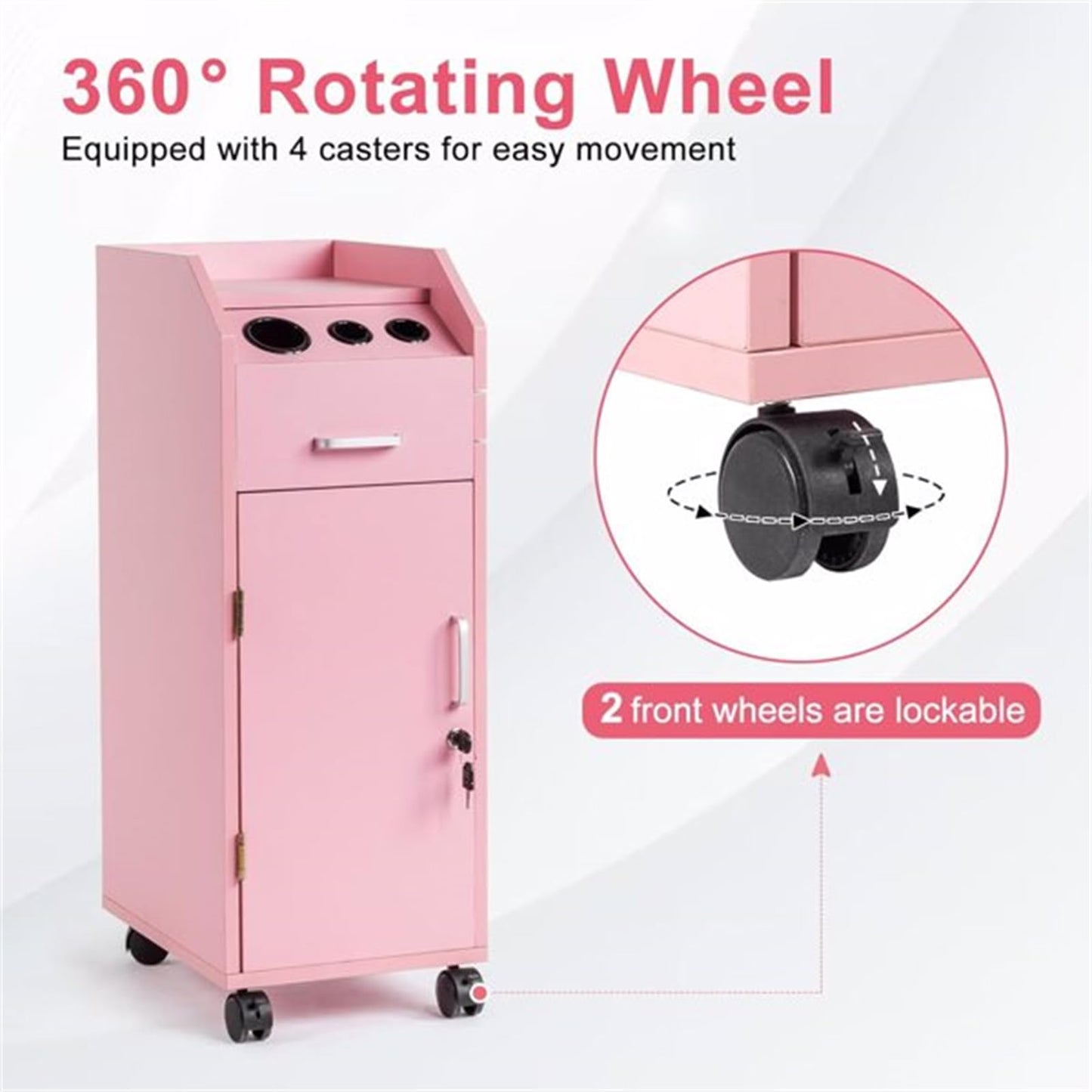 CUIYMXSC Salon Storage Cabinet, Hairdressing Tools Station, with 3 Hair Dryer Holders, 4 Drawers, 1 Lockable Cabinet, Salon Trolley Cart Mobile Barber Station for Beauty Spa Barbershop