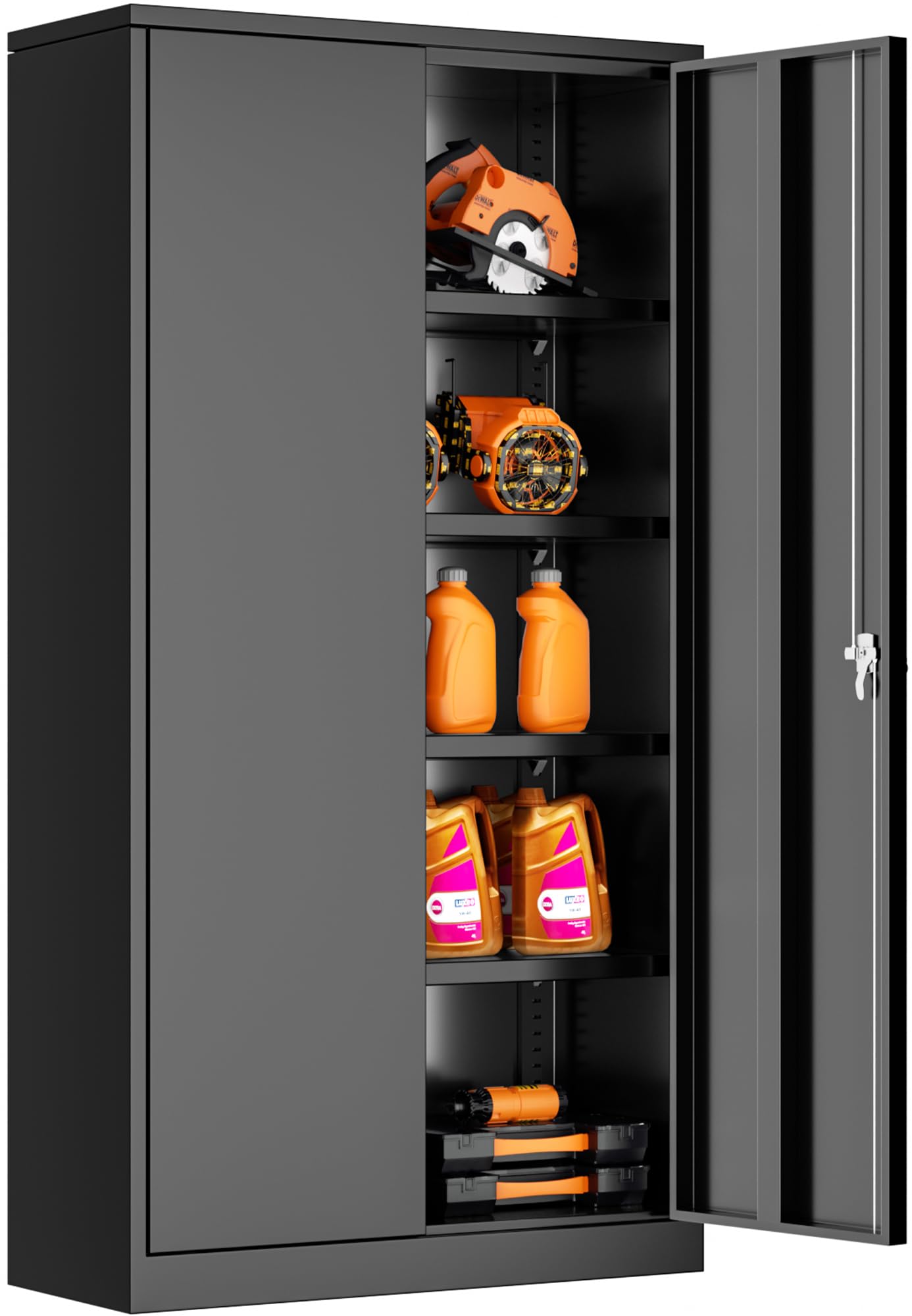 INTERGREAT Metal Storage Cabinet with Shelves, 72" Locking Steel Cabinets with 2 Door and 4 Adjustable Shelves, Tall Metal Cabinet for Home Office, Garage, Warehouse,Black