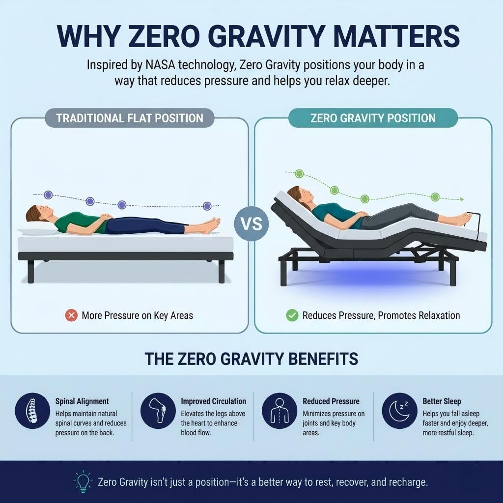 Marsail Queen Adjustable Bed Frame, Dual Motor Electric Bed Base with Head and Foot Incline, Zero Gravity, Wireless Remote Control, 4 USB Ports, LED Night Light, Adjustable Height Legs