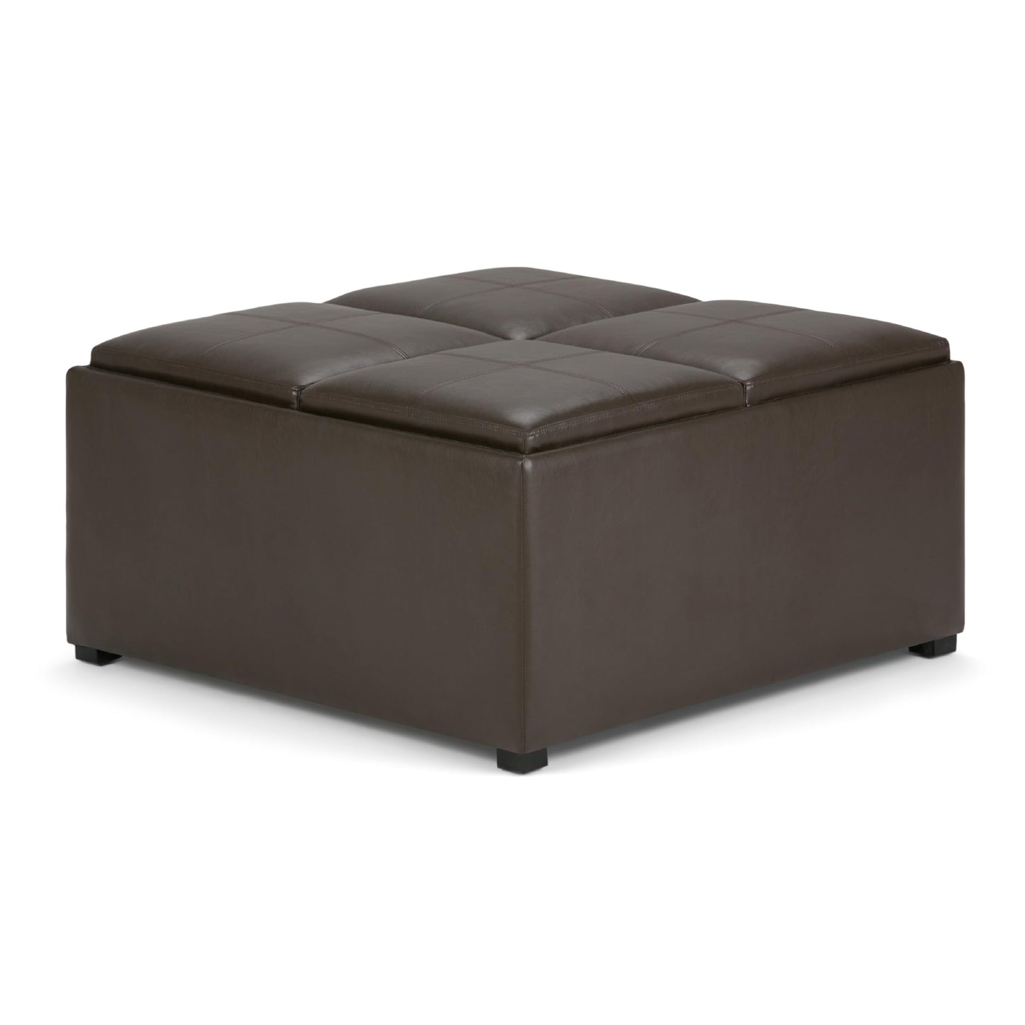 SIMPLIHOME Avalon 35 inch Wide Contemporary Square Coffee Table Storage Ottoman in Chocolate Brown Vegan Faux Leather, Assembled, For the Living Room and Bedroom